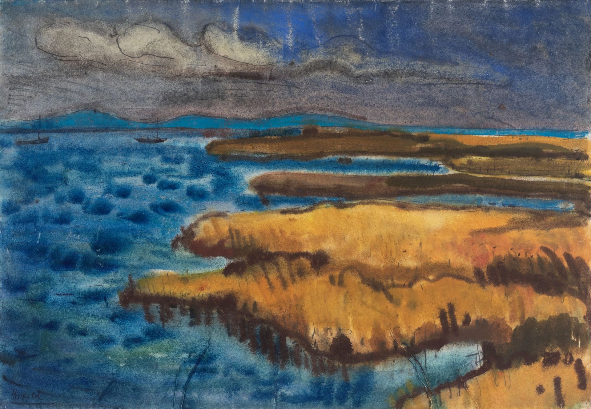 Erhard Hippold, Ostsee – Abendstimmung am Haff (?). Wohl 1960er Jahre/1970er Jahre.