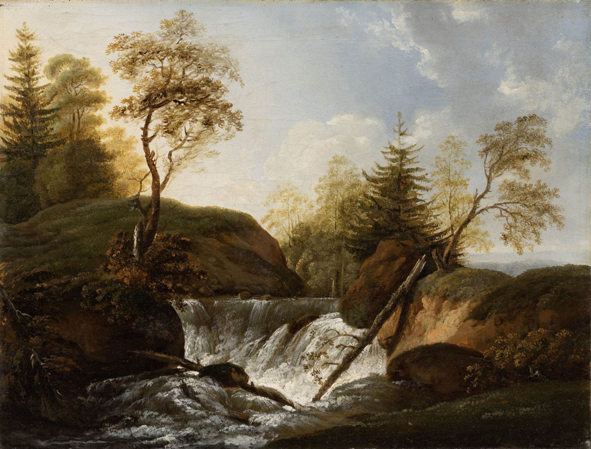 Johann Christian Klengel "Landschaft mit Wasserfall". Wohl um 1800.