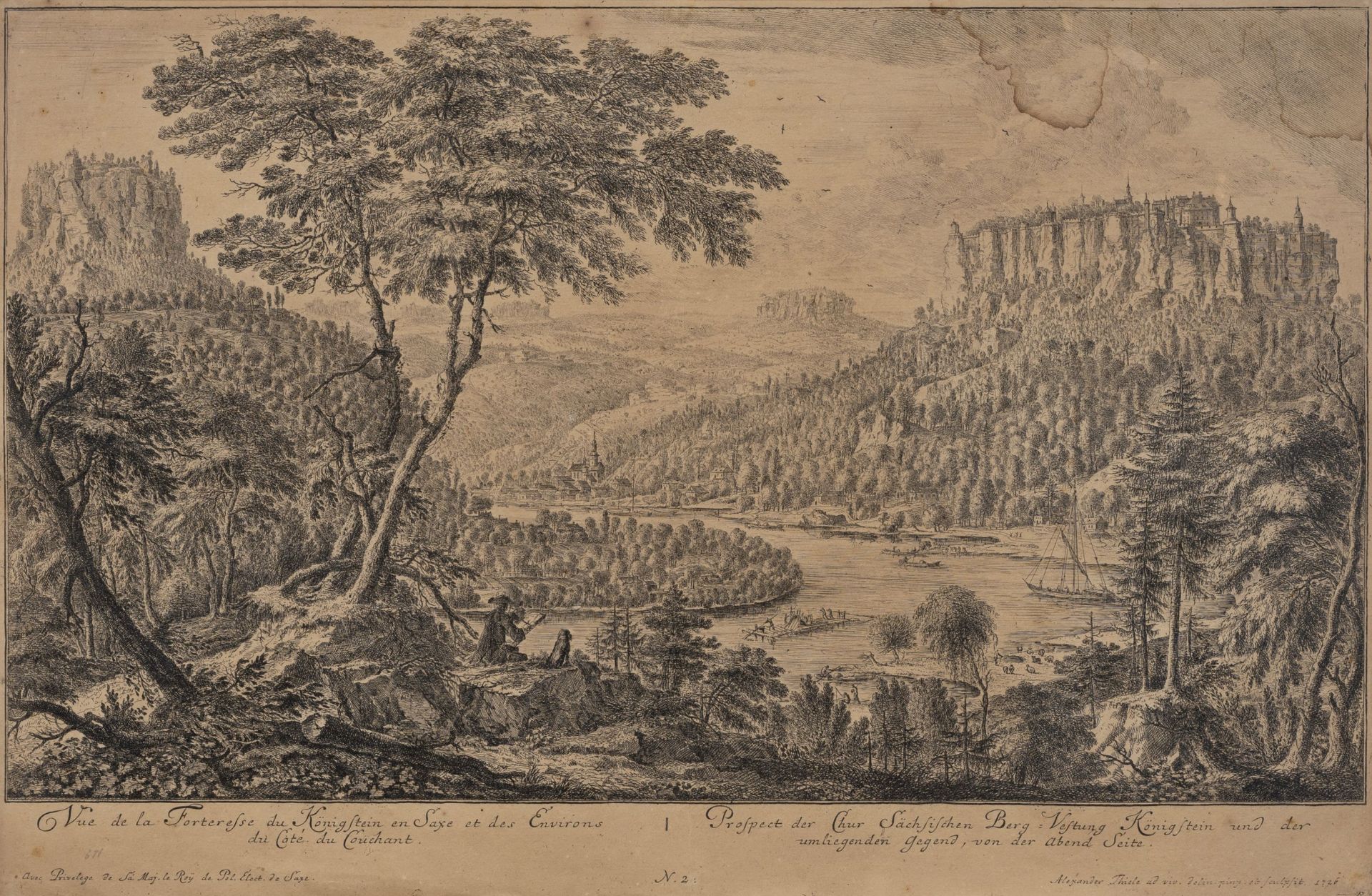 Johann Alexander Thiele "Vue de la Forteresse du Königstein en Saxe et des Environs / du Coté d...