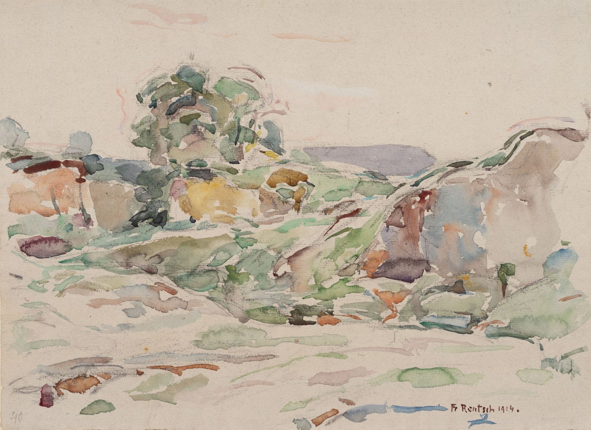 Fritz Ernst Rentsch, Landschaft mit Baum / Flusslandschaft. 1924/1925.