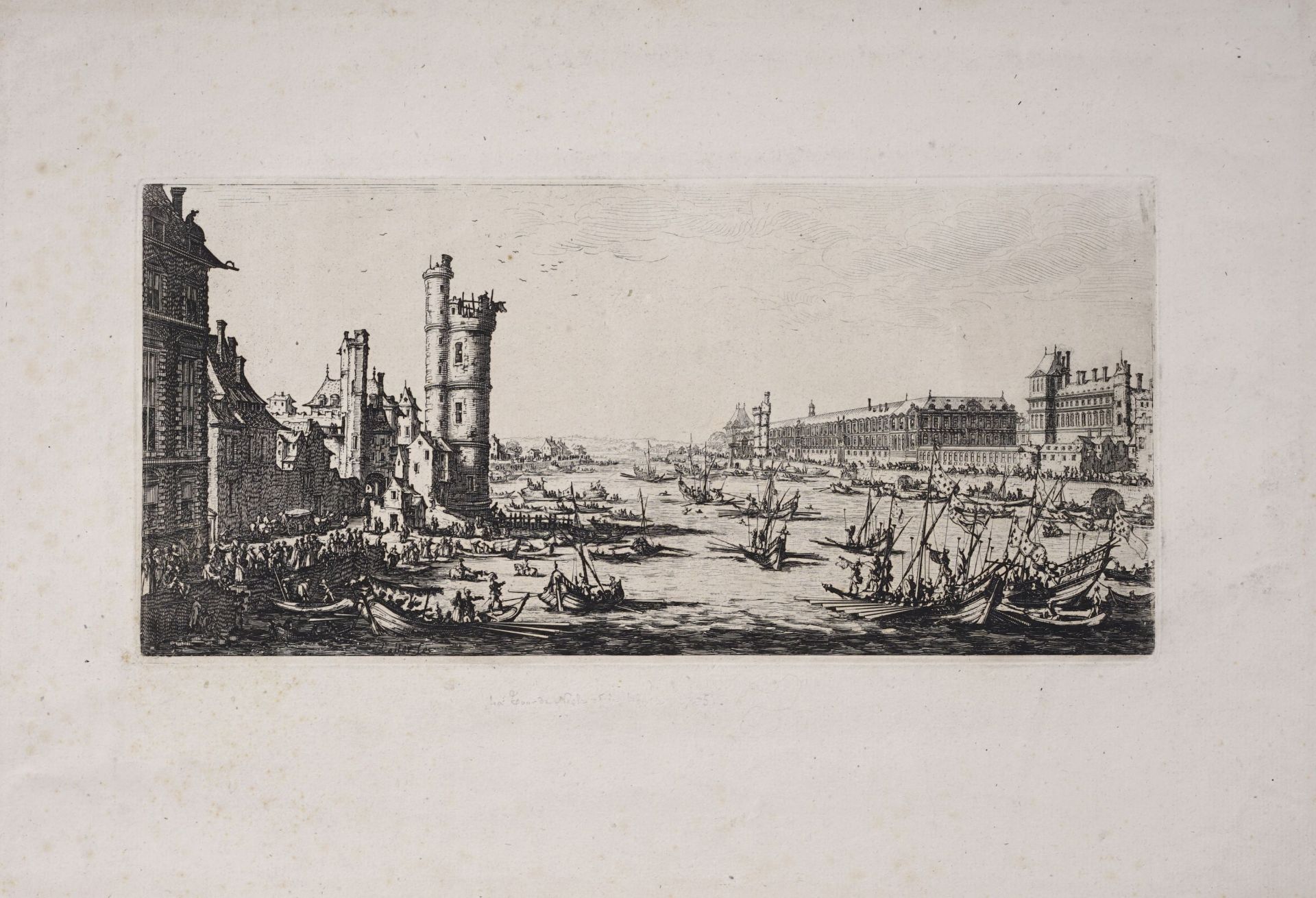 Jacques Callot "Vue du Louvre". Um 1630 / Nicolas Bonnart (nach Jacques Callot) "Veuë ancienne ...