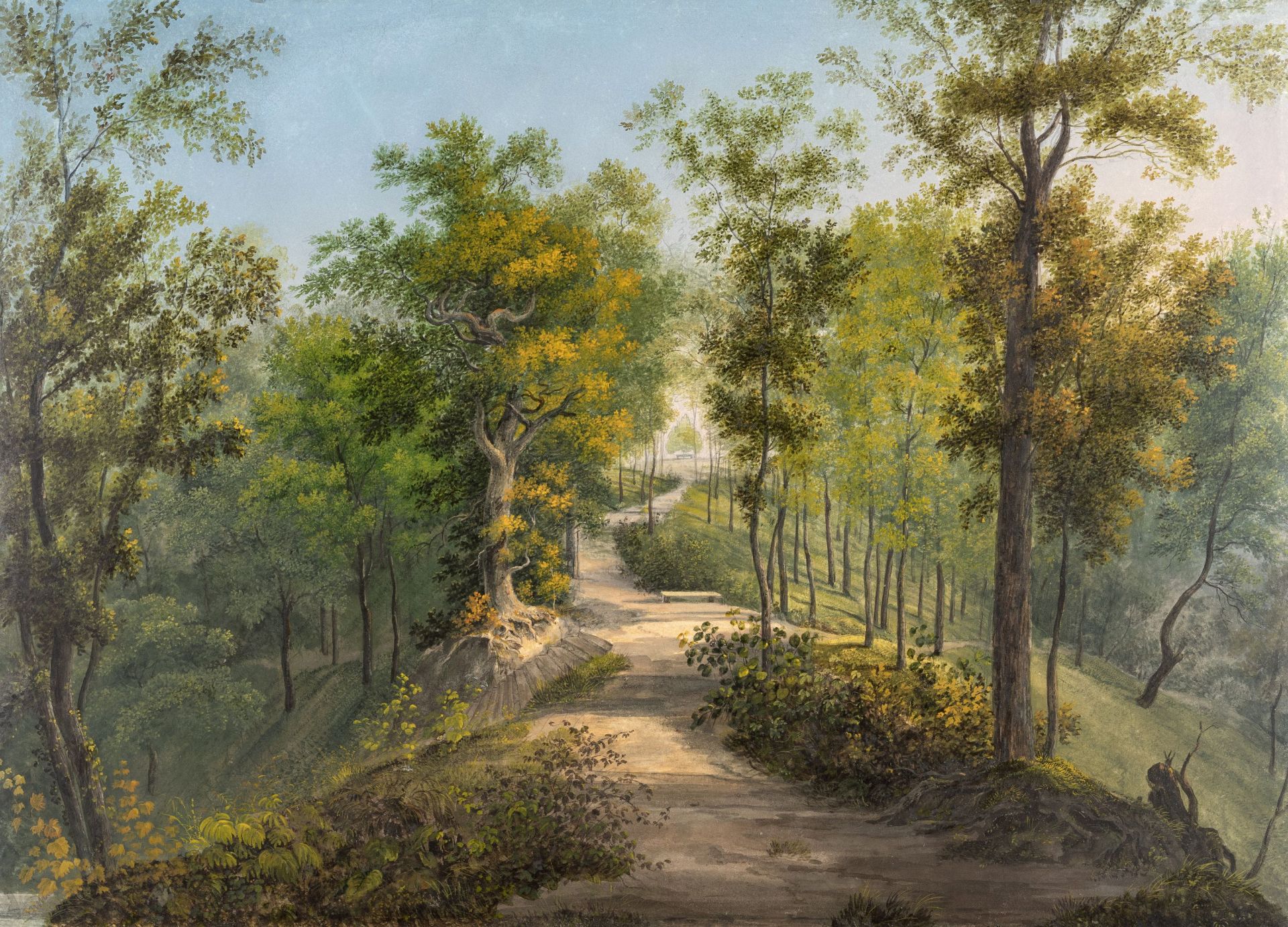 Christian Gottlob Hammer, Spätsommerlicher Parkweg mit alter Eiche. Wohl 1820er Jahre.