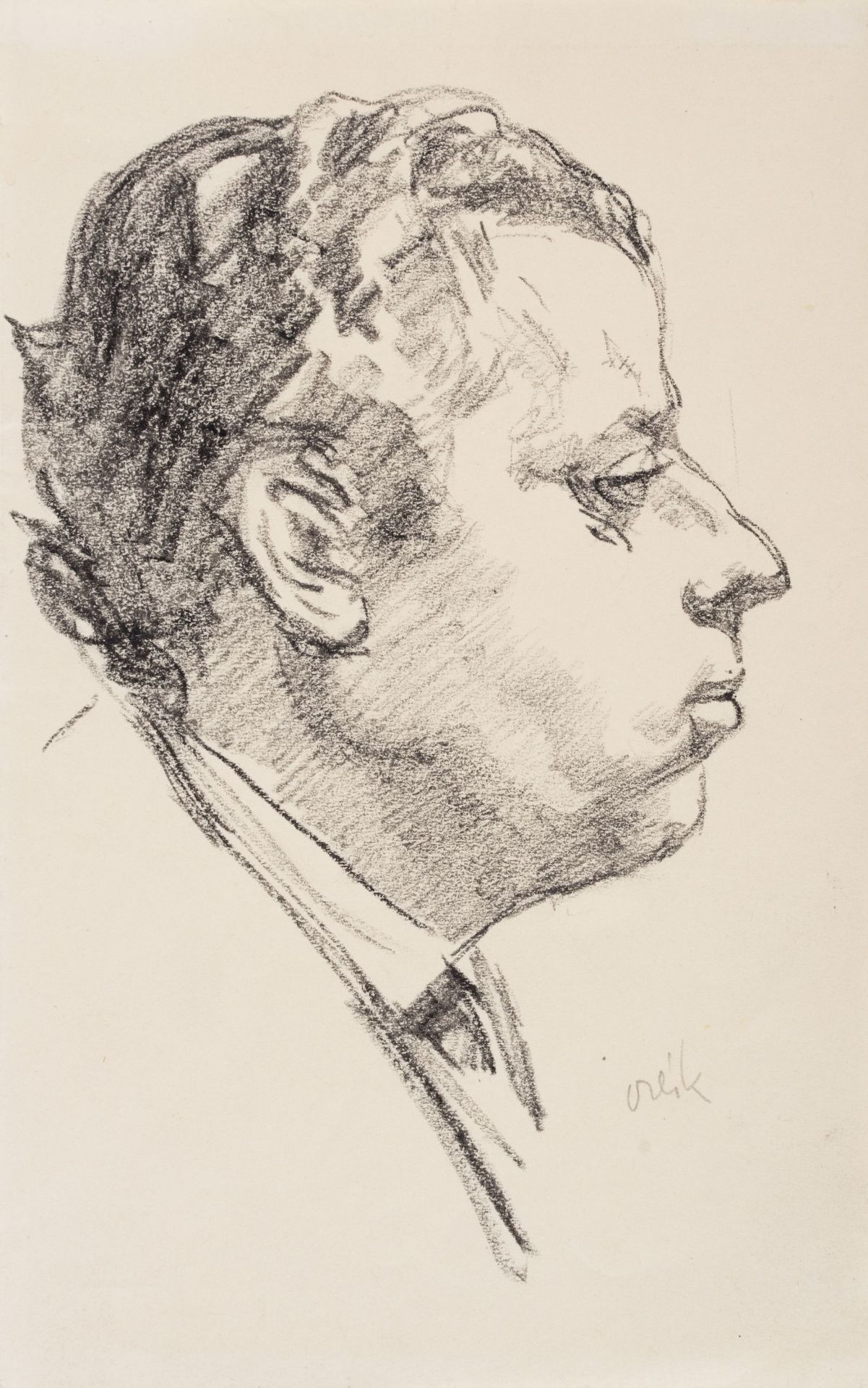 Emil Orlik, Porträt Max Reinhardt im Profil nach rechts. Wohl 1920er Jahre.