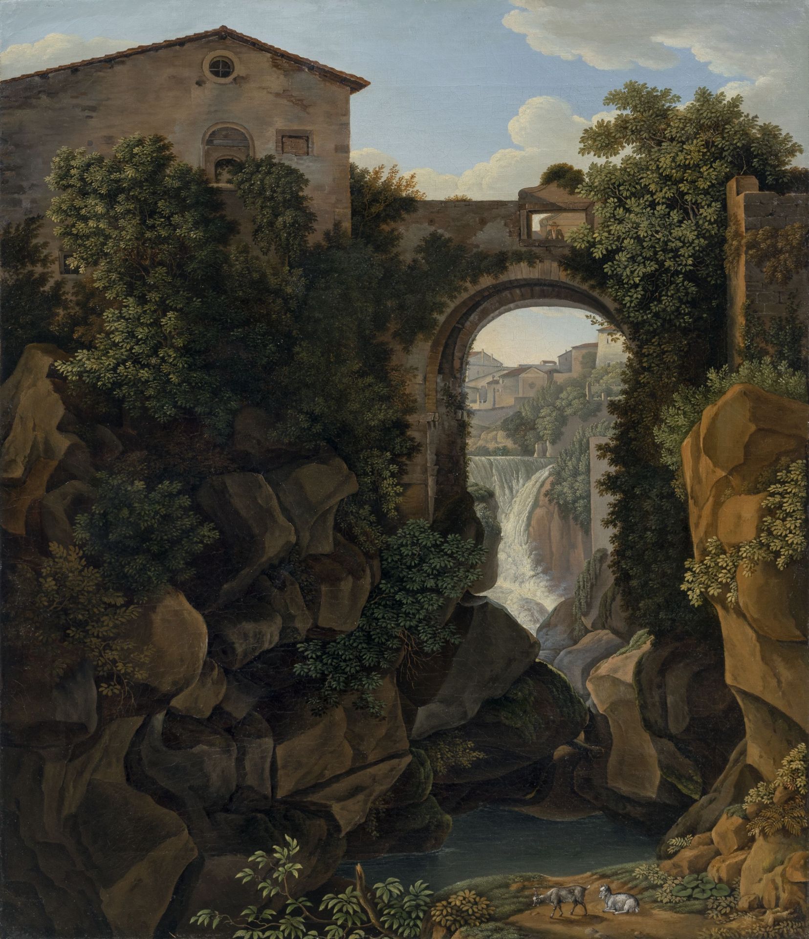 Johann Christian Reinhart, Blick auf Tivoli mit dem Ponte di San Rocco. Wohl um 1813.