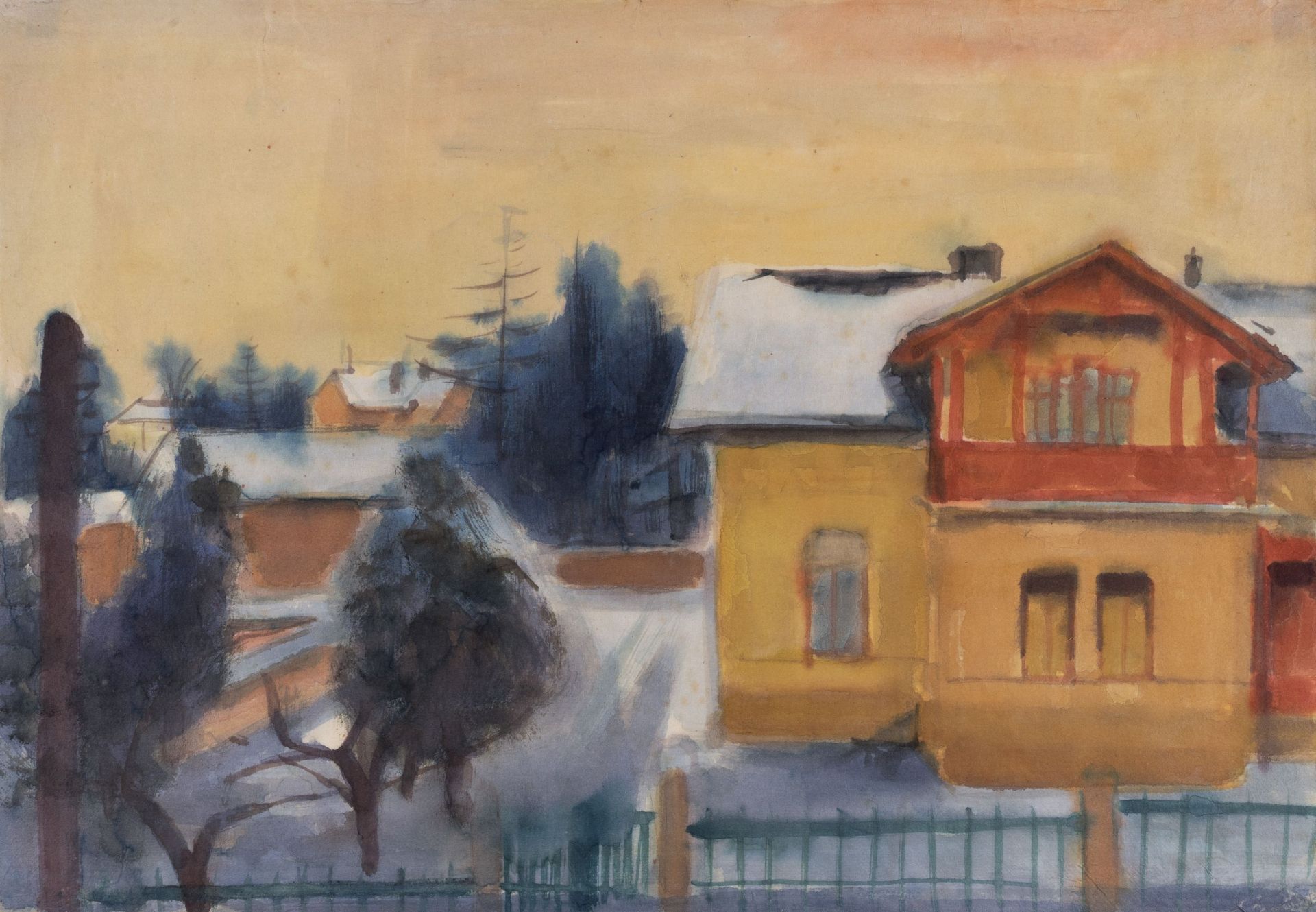 Paul Wilhelm, Winterabend in Radebeul (Blick aus dem Atelier des Künstlers). Wohl frühe 1950er ...