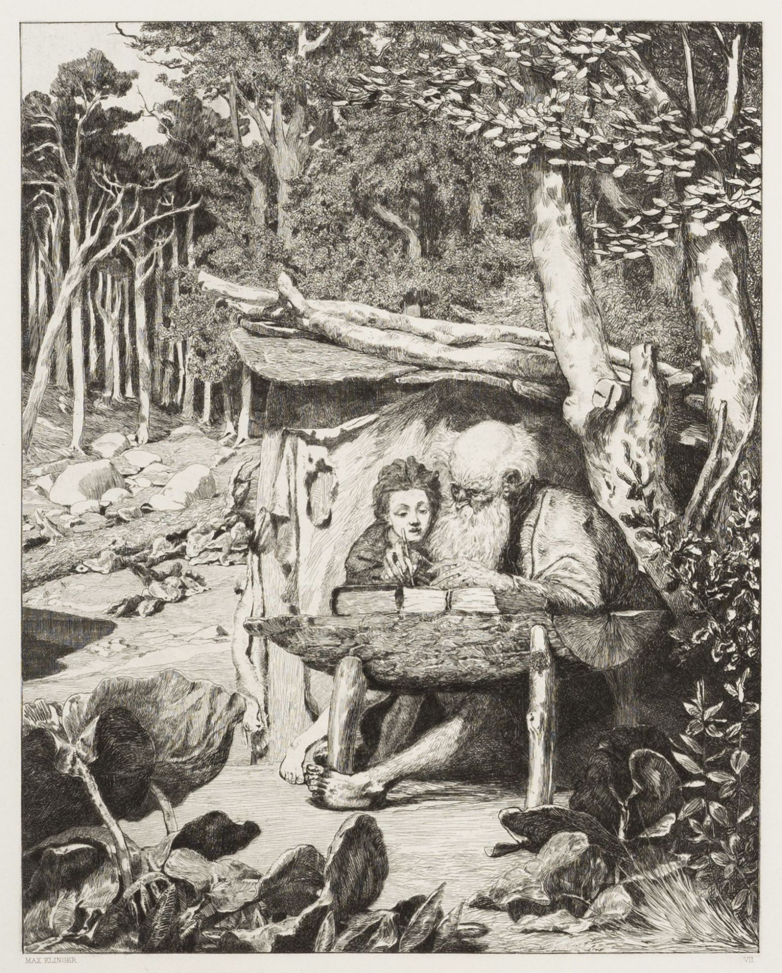 Max Klinger "Simplici Schreibstunde" / "Simplicius unter den Soldaten". 1881.