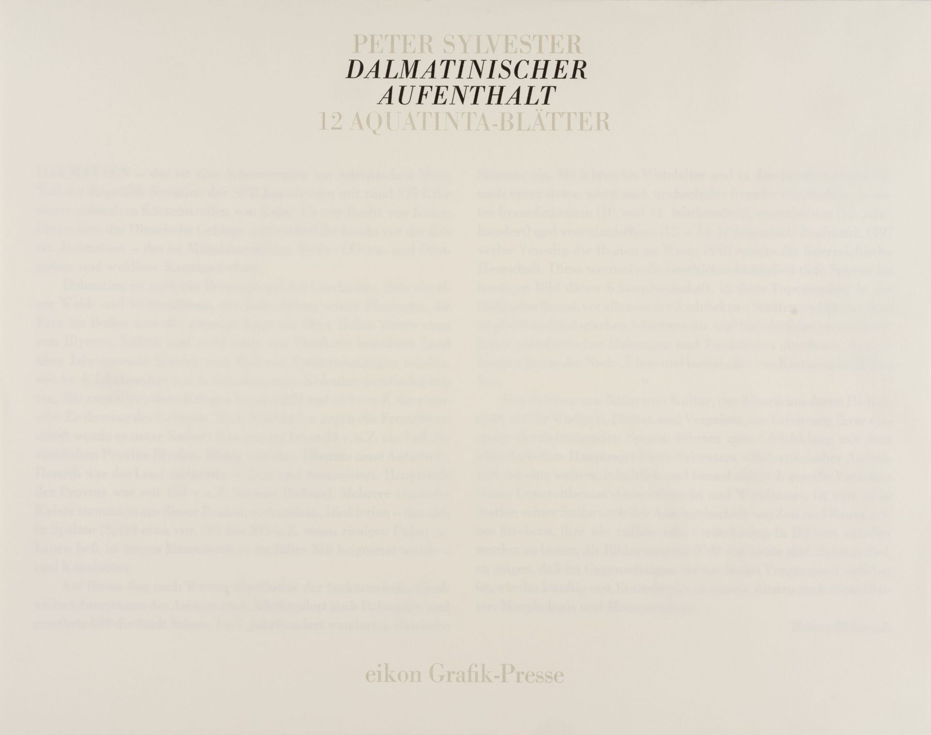 Peter Sylvester "Dalmatinischer Aufenthalt". 1979/1981. - Image 3 of 16