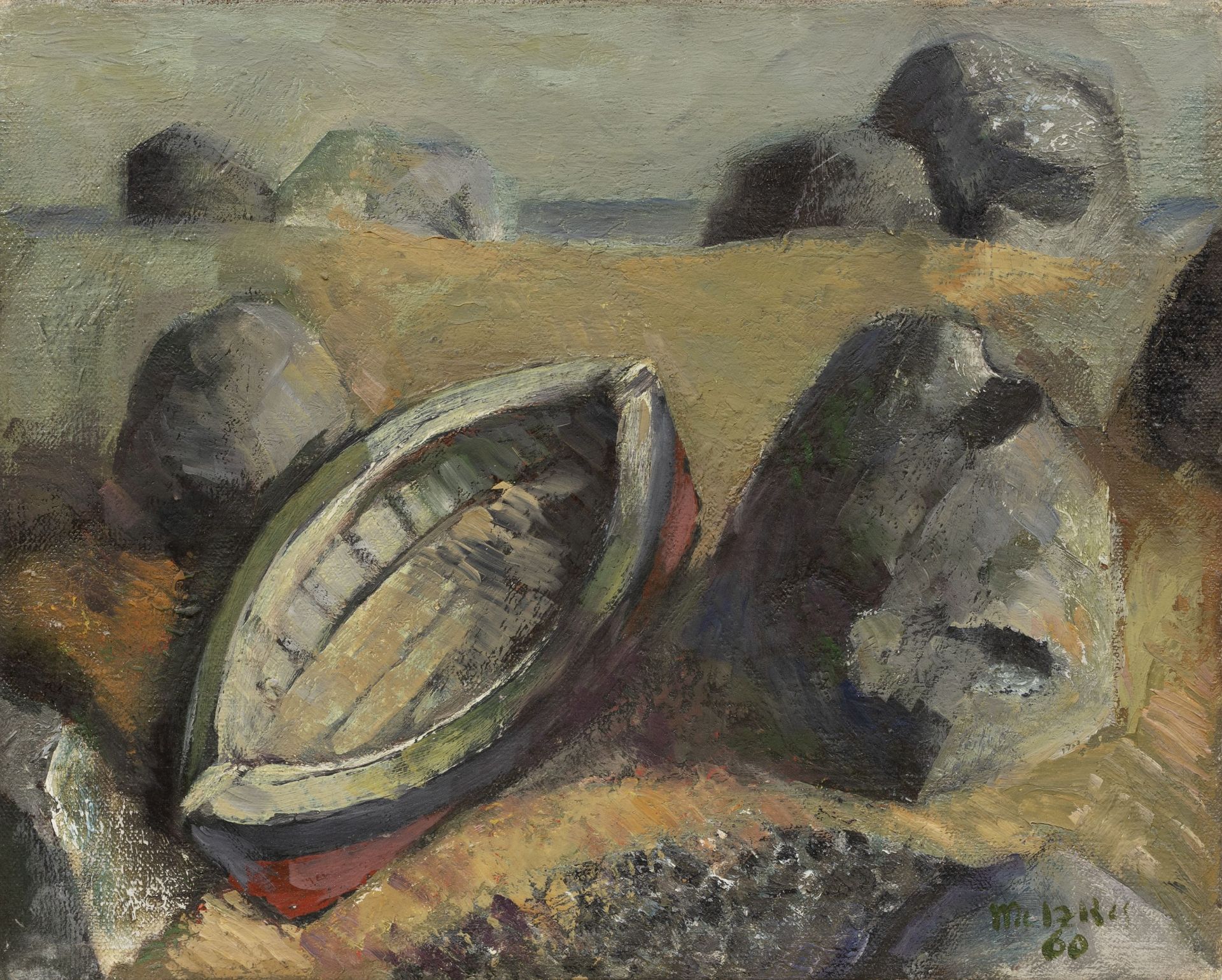 Harald Metzkes "Boot zwischen Steinen". 1960.