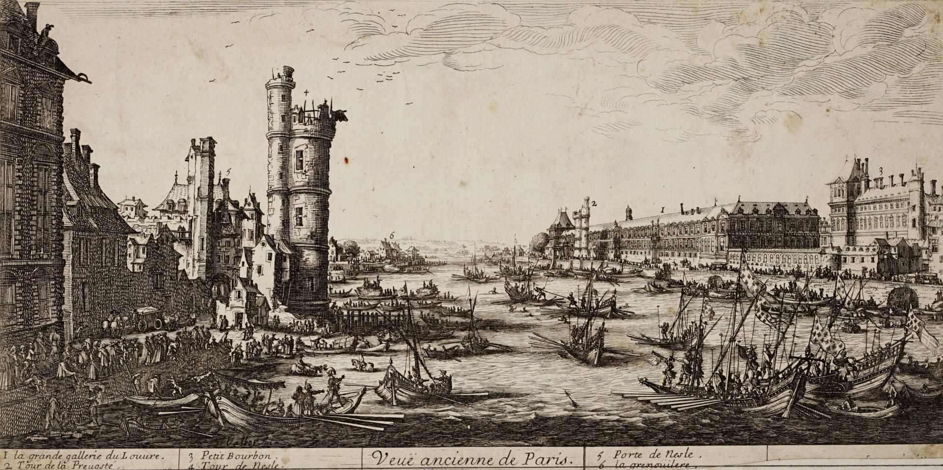 Jacques Callot "Vue du Louvre". Um 1630 / Nicolas Bonnart (nach Jacques Callot) "Veuë ancienne ... - Bild 3 aus 3