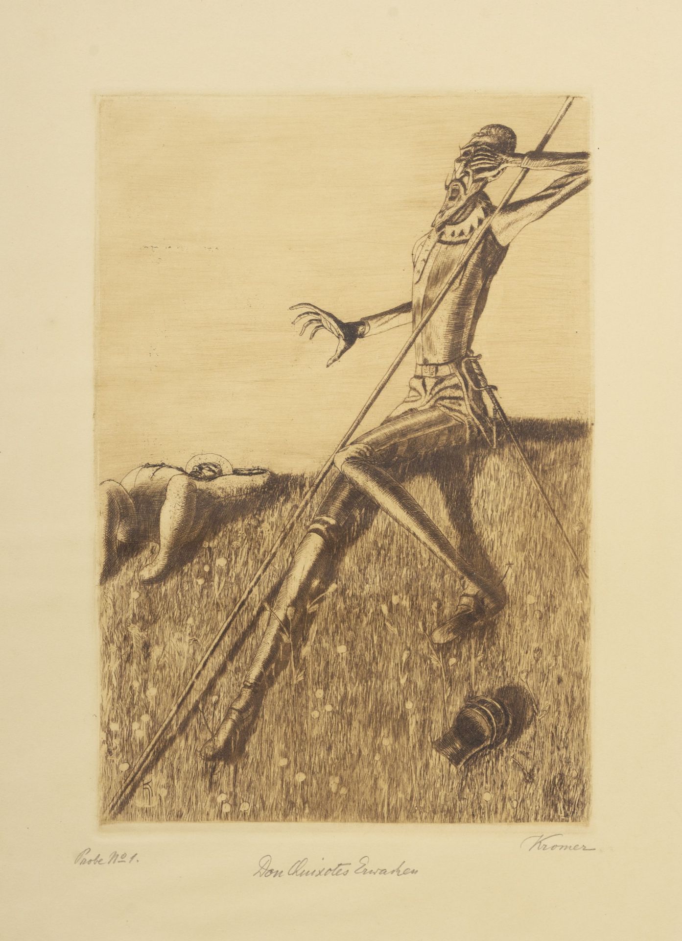 Ernst Heinrich Kromer "Don Quixotes Erwachen" / "Don Quijotes Waffen-Wache" / "Sancho Panza". U...