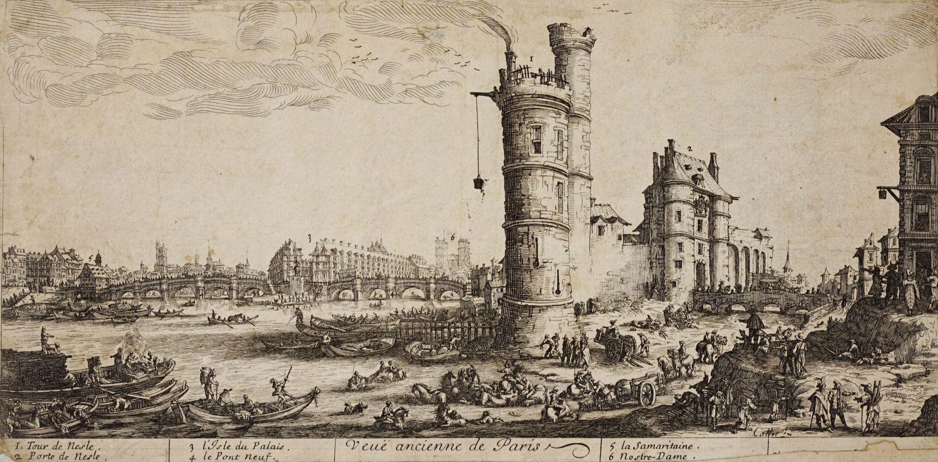 Jacques Callot "Vue du Louvre". Um 1630 / Nicolas Bonnart (nach Jacques Callot) "Veuë ancienne ... - Image 2 of 3