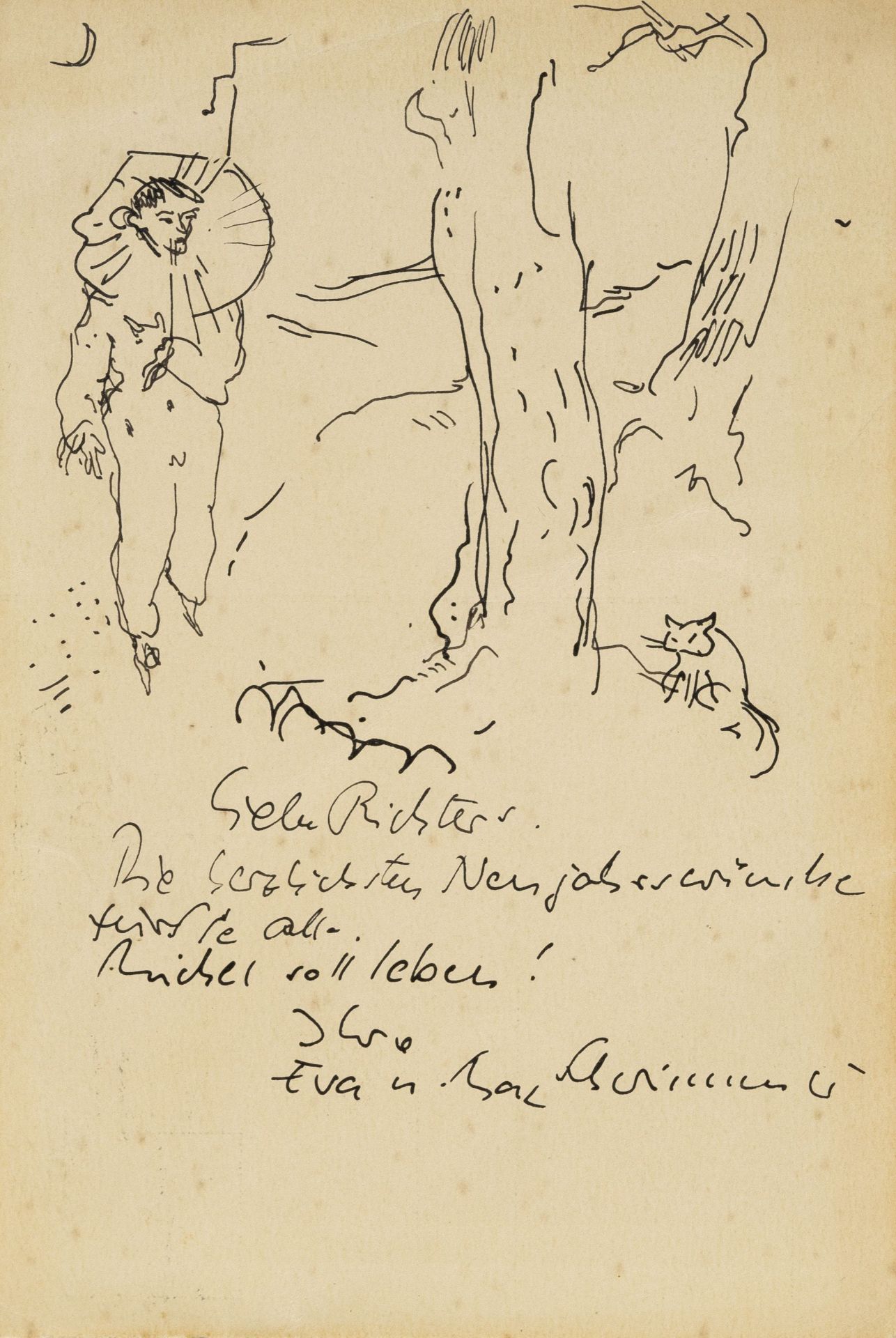 Max Schwimmer, Raucher / Pierrot und Katze. Wohl um 1930 bzw. 1910.