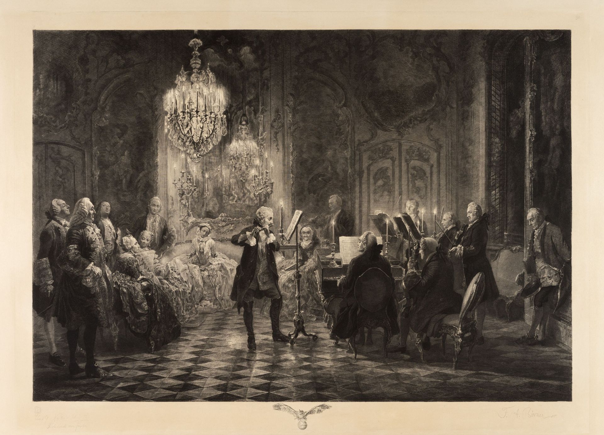 Franz August Börner (nach Adolph von Menzel) "Flötenkonzert Friedrich des Großen in Sanssouci"....