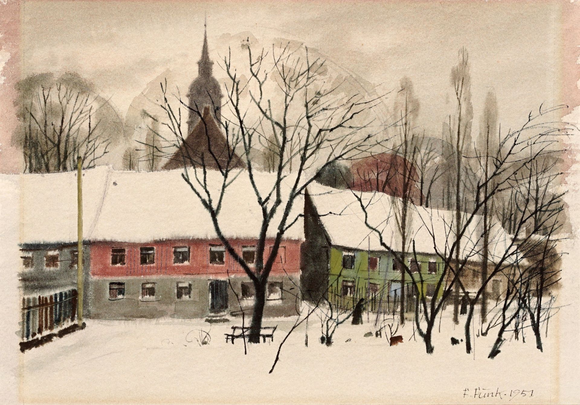 Felix Funk, Blick auf Wilsdruff im Winter. 1951.