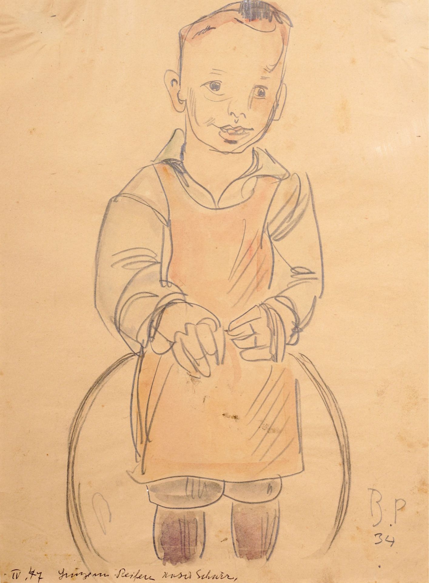Tina Bauer-Pezellen "Junge mit Reifen und rosa Schürze". 1934.