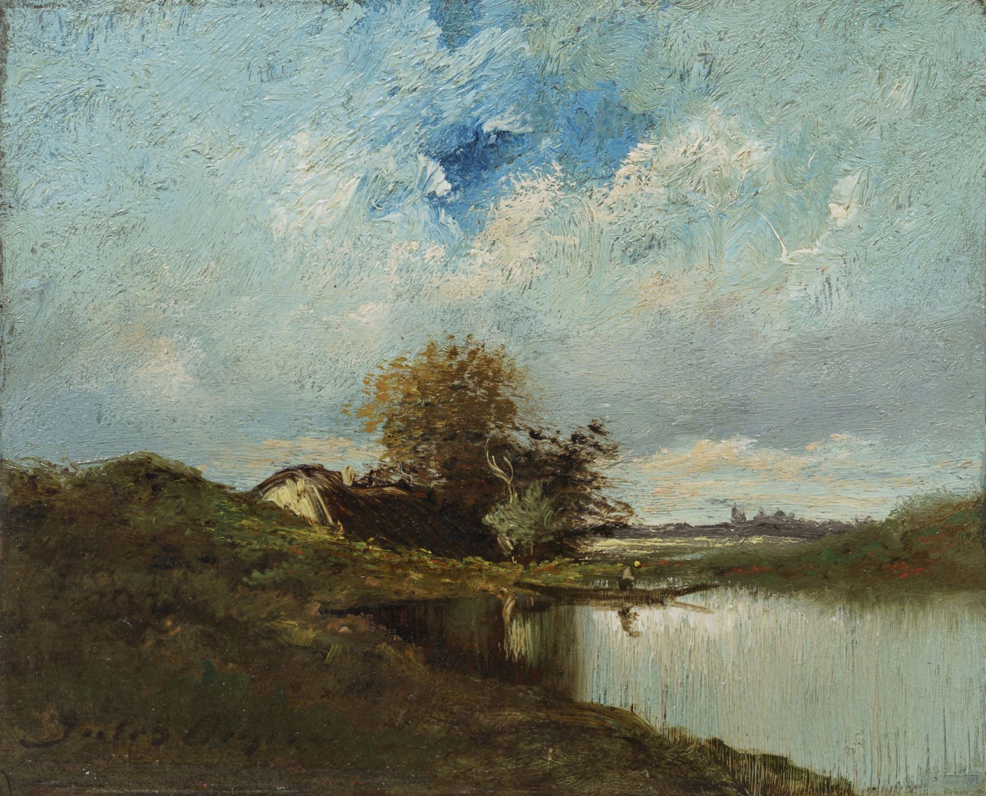 Jules Dupré, Bauernkate am Teich. Um 1850.