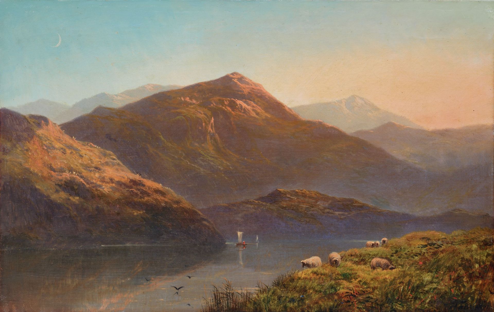 Alfred de Breanski, Schottische Landschaft im Abendlicht. 1871.