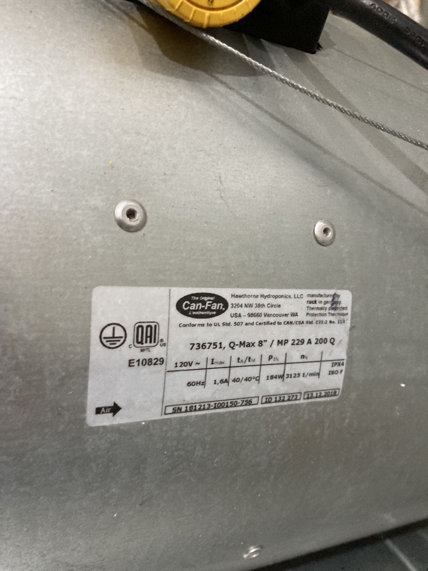 (Located in Northampton, MA, US) Can-Fan Q-Max 8" (785 CFM), Qty 6 (1 Pallet) - Image 3 of 3
