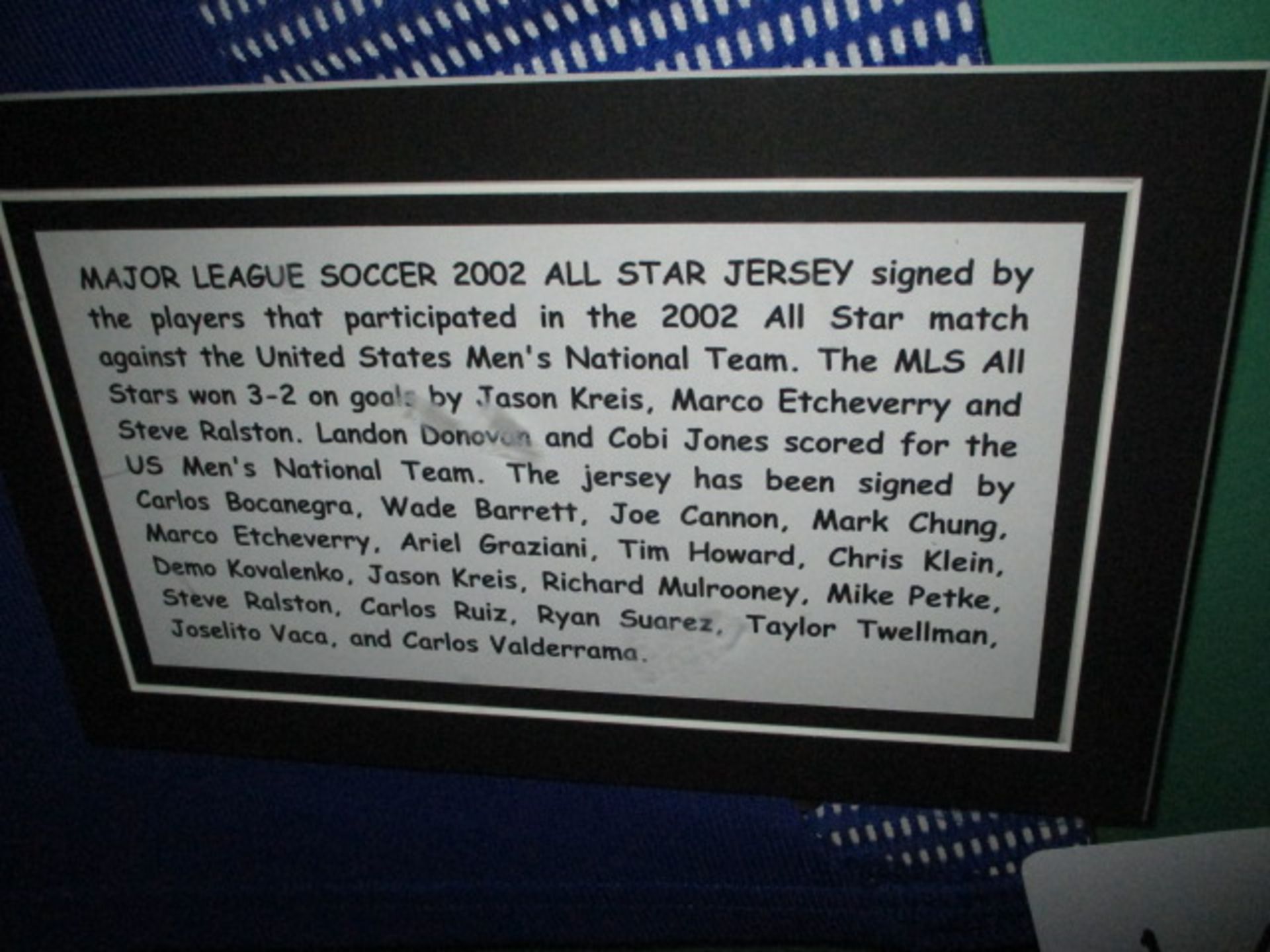Major League 2002 soccer All-Stare jersey signed by player, 38in w x 33in hgt - Image 2 of 2