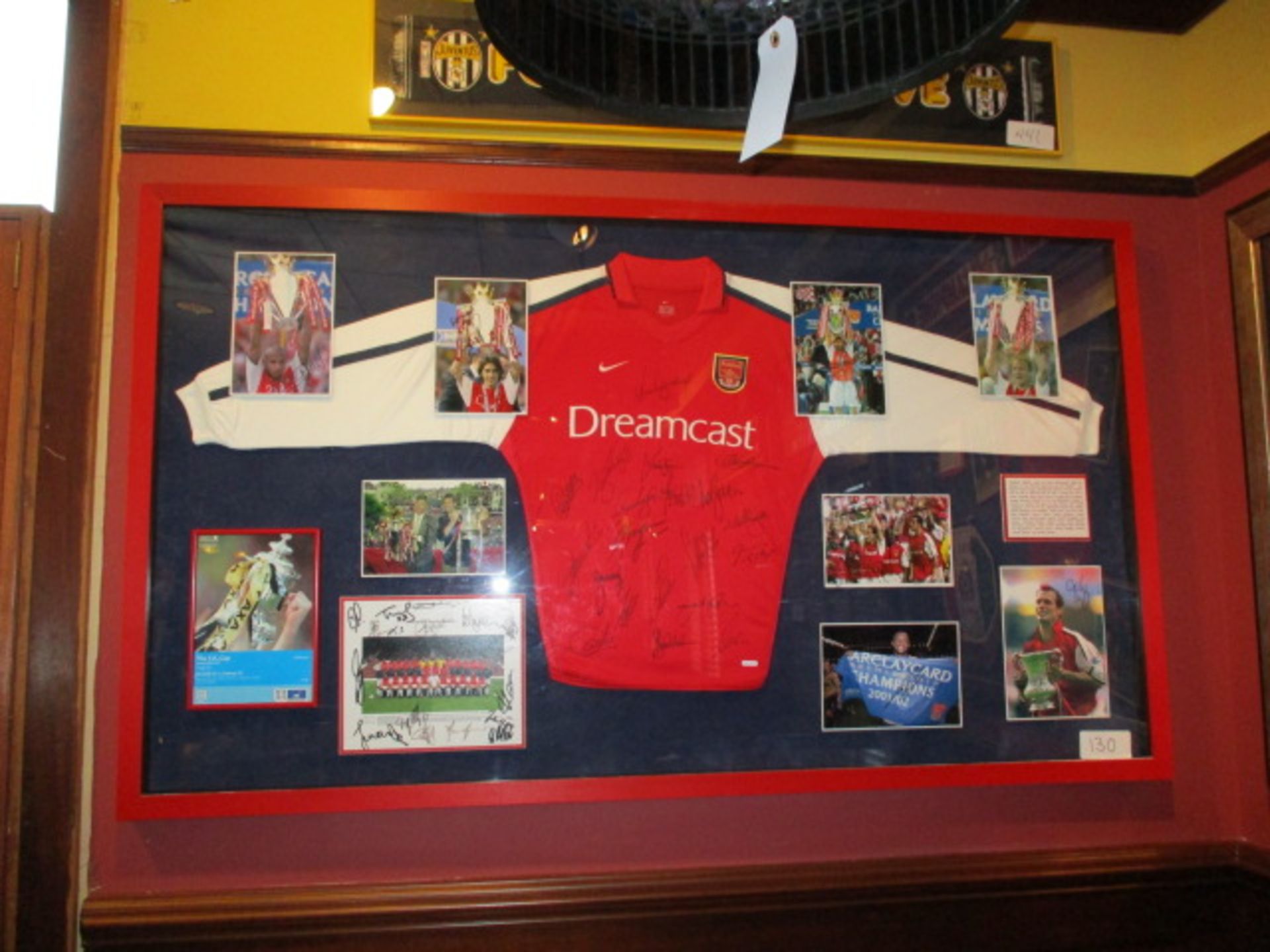 Arsenal team jersey and sign player photo won 2002 English Premier League and F.A Cup, 74in w x 42-