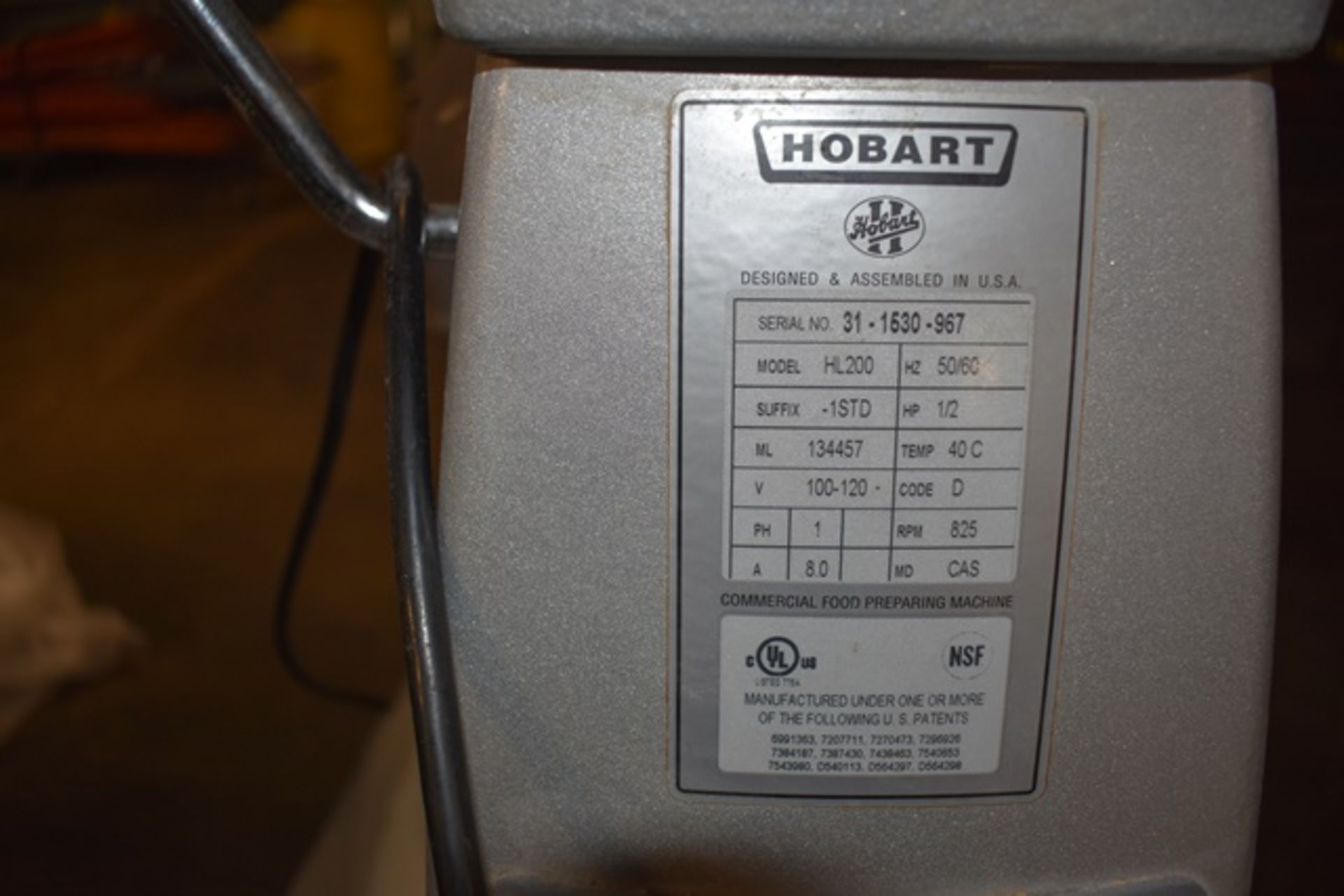 Hobart Model #HL-200 Legacy Mixer, SN 31-1350-967 - Bild 2 aus 3