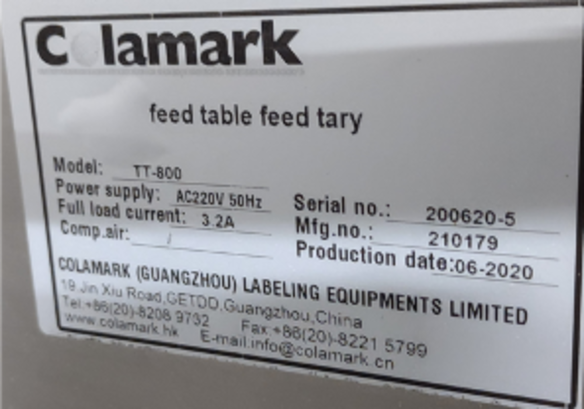 (Located in Evart, MI) ColaMark Rotary Accumulation Table, Model# TT-800, Serial# 200620-5 - Image 2 of 2