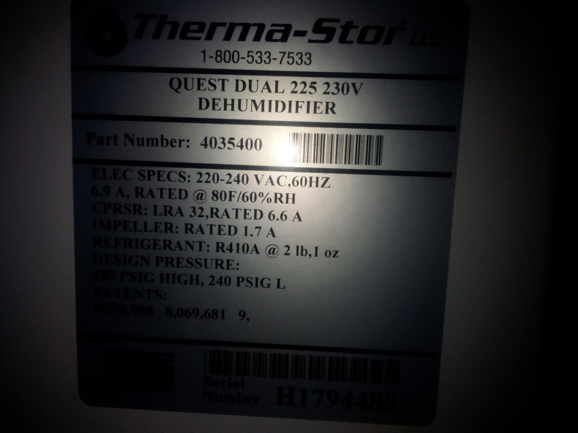 (Located in Waterfall, PA) Quest Dehumidifier - Image 4 of 4