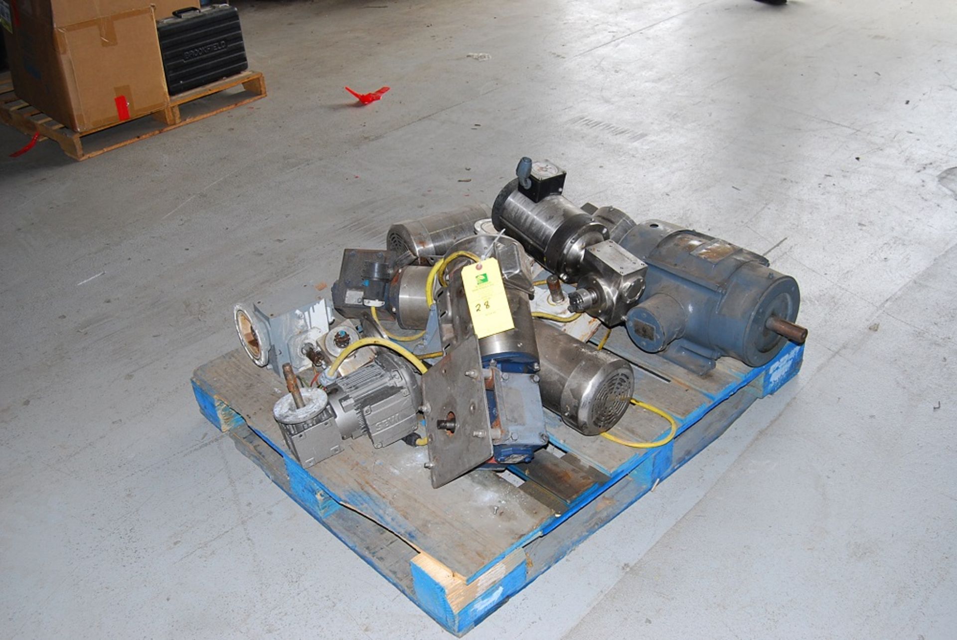 Miscellaneous Pallet Of Motors and Gear Boxes Pallet: 40" wide x 48" deep x 26" tall