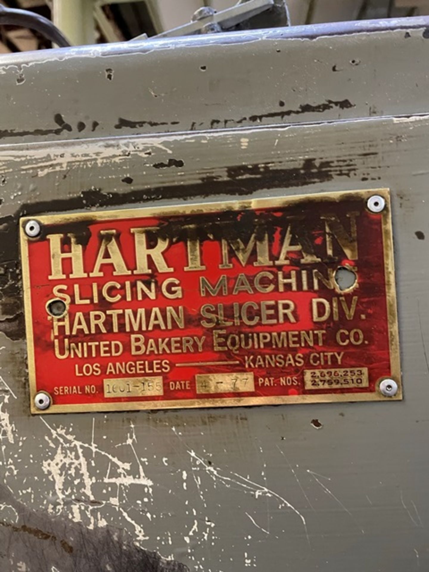 Hartman Bread Slicing Machine, SN 1601-155