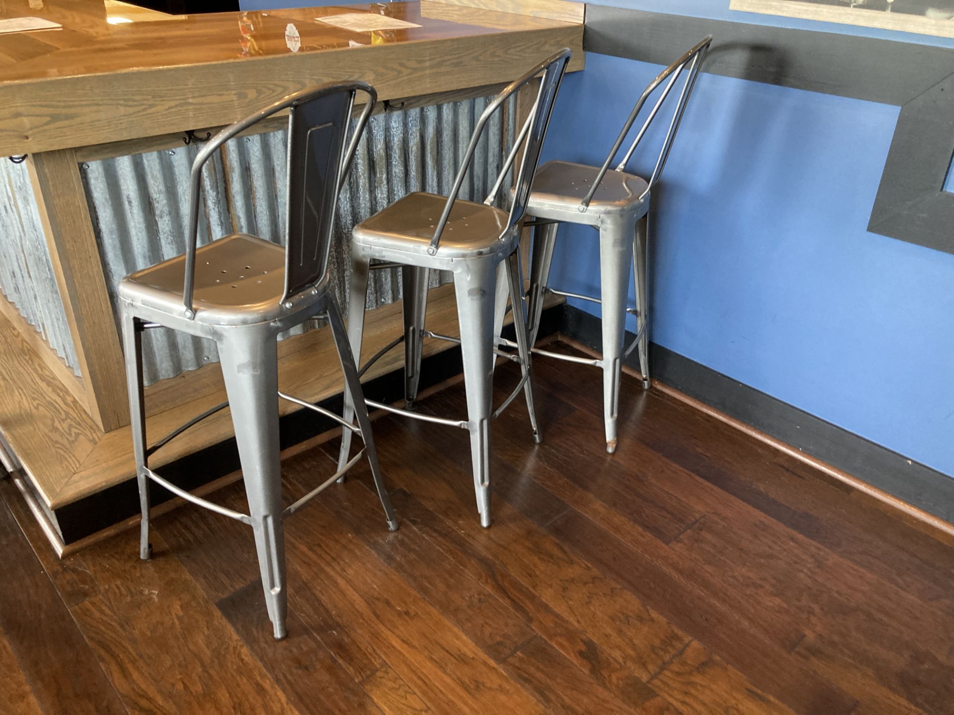 Lot of 14 metal bar stools in front of the Bar (Bar structure is not included in sale) - Image 2 of 2