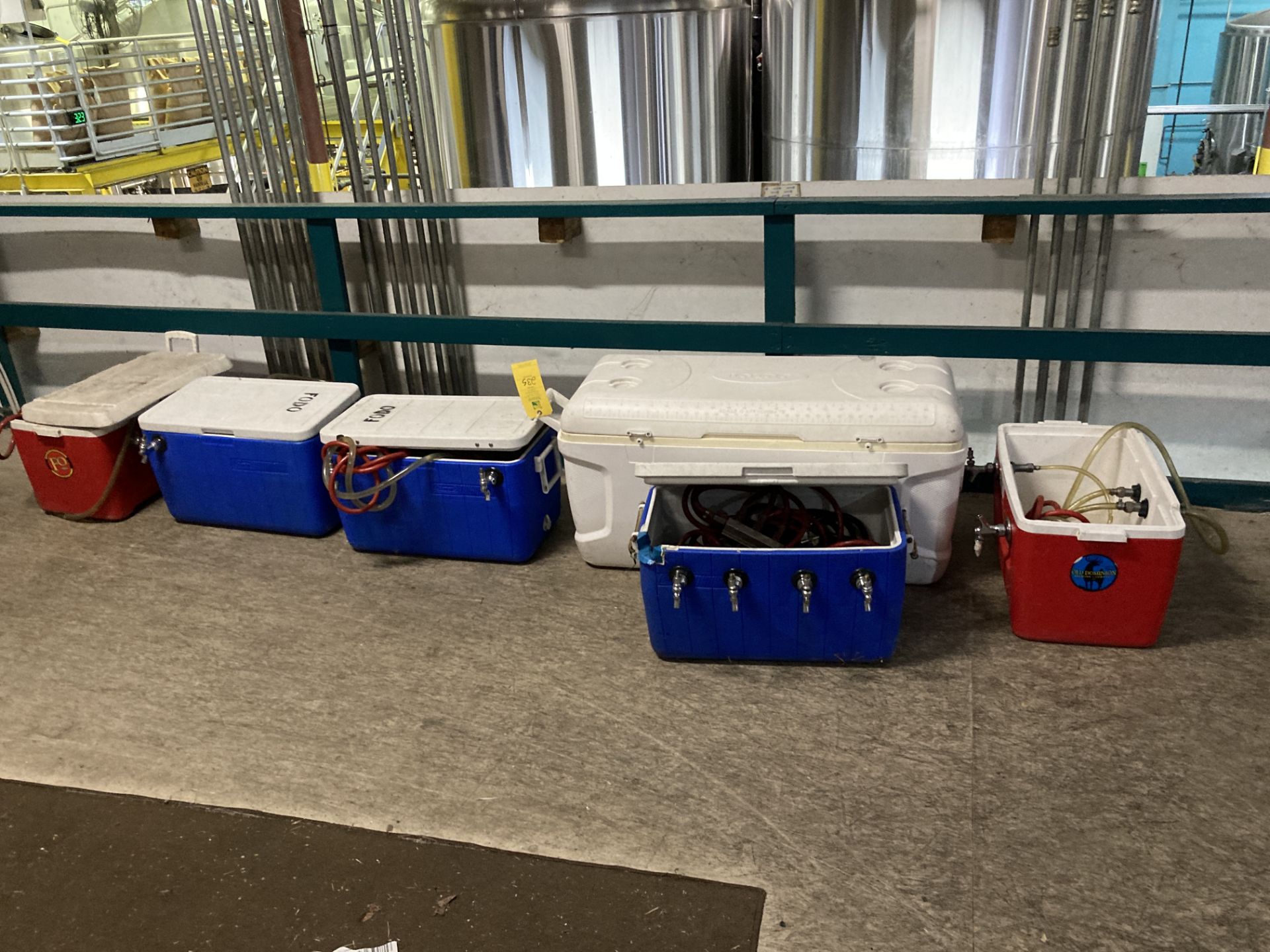 LOT OF 6 coolers, 4 have ice cooling coils and dispensers, ***Rigging and Loading Fee of$: TBD