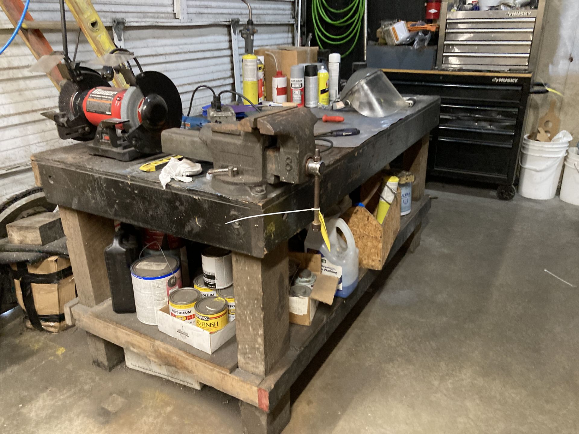 Wood construction work bench with grinder and vise ***Rigging and Loading Fee of$: TBD will be - Image 2 of 2