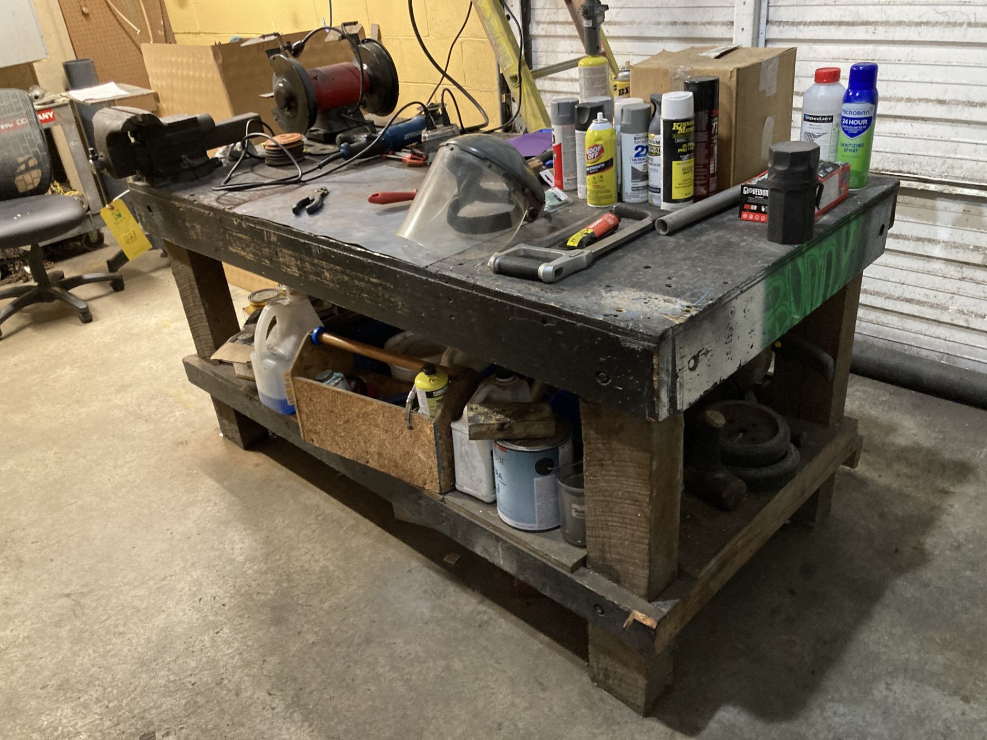 Wood construction work bench with grinder and vise ***Rigging and Loading Fee of$: TBD will be