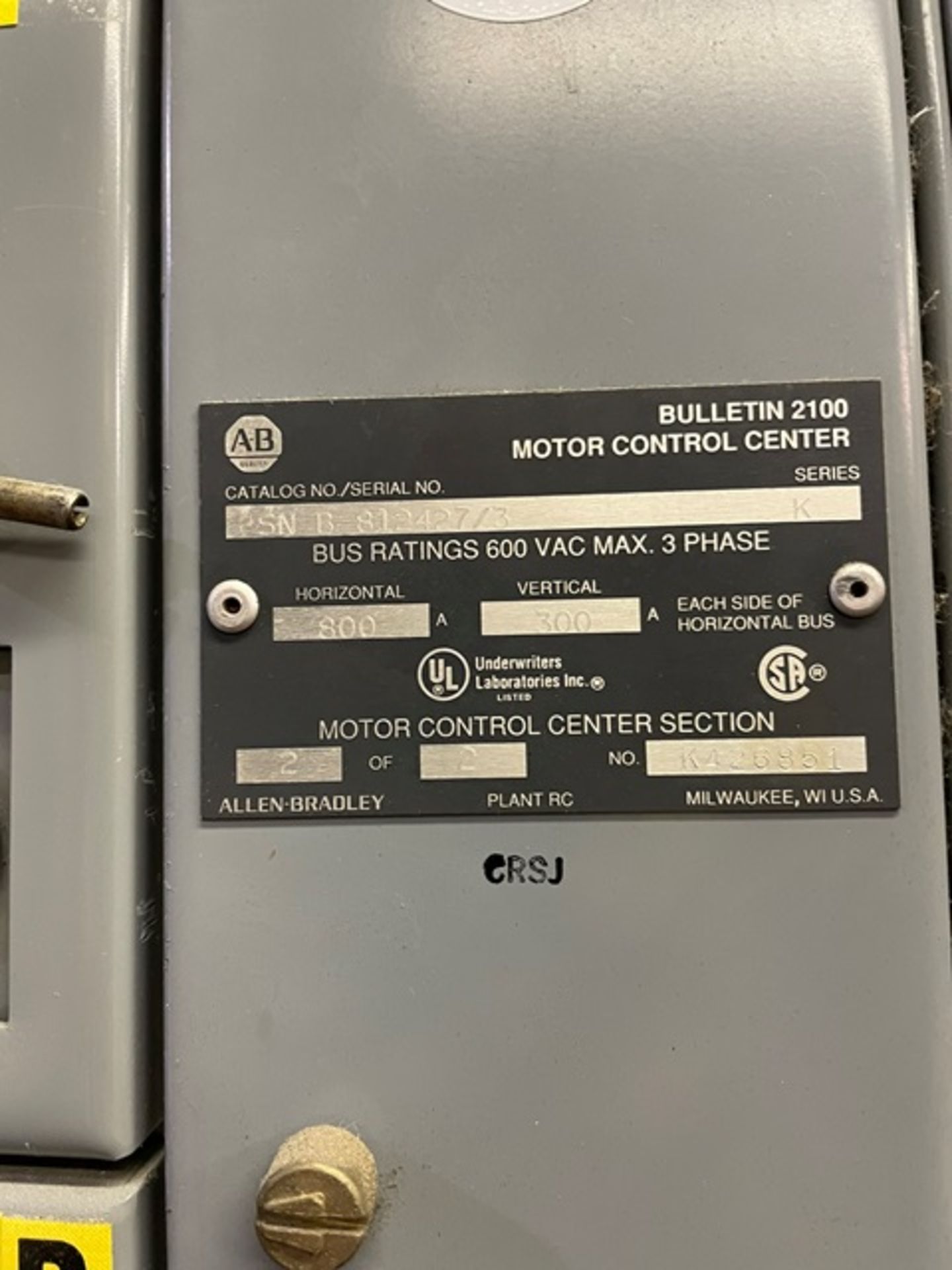 Allen Bradley Centerline Motor Control Center, Rigging & Loading Fee: $1600 - Image 3 of 3