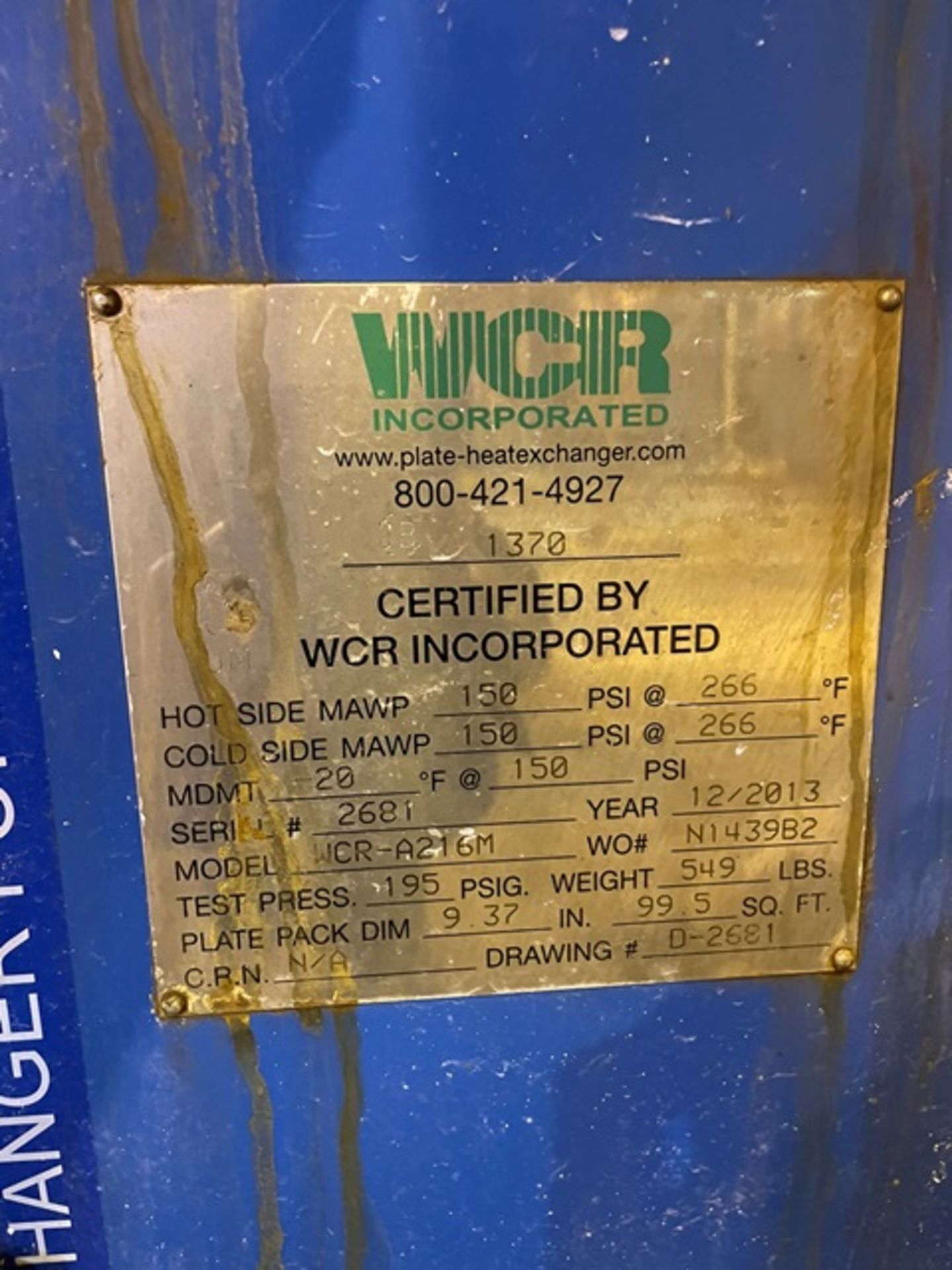 WCR Model WCR-A216M Heat Exchanger, Rigging & Loading Fee: $400 - Image 2 of 2