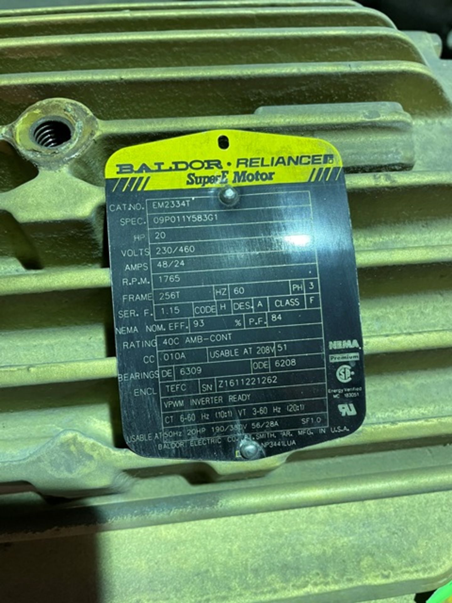 Baldor Reliance 20 HP Motor, 1765 RPM/256T Frame, Rigging & Loading Fee: $75 - Image 2 of 2