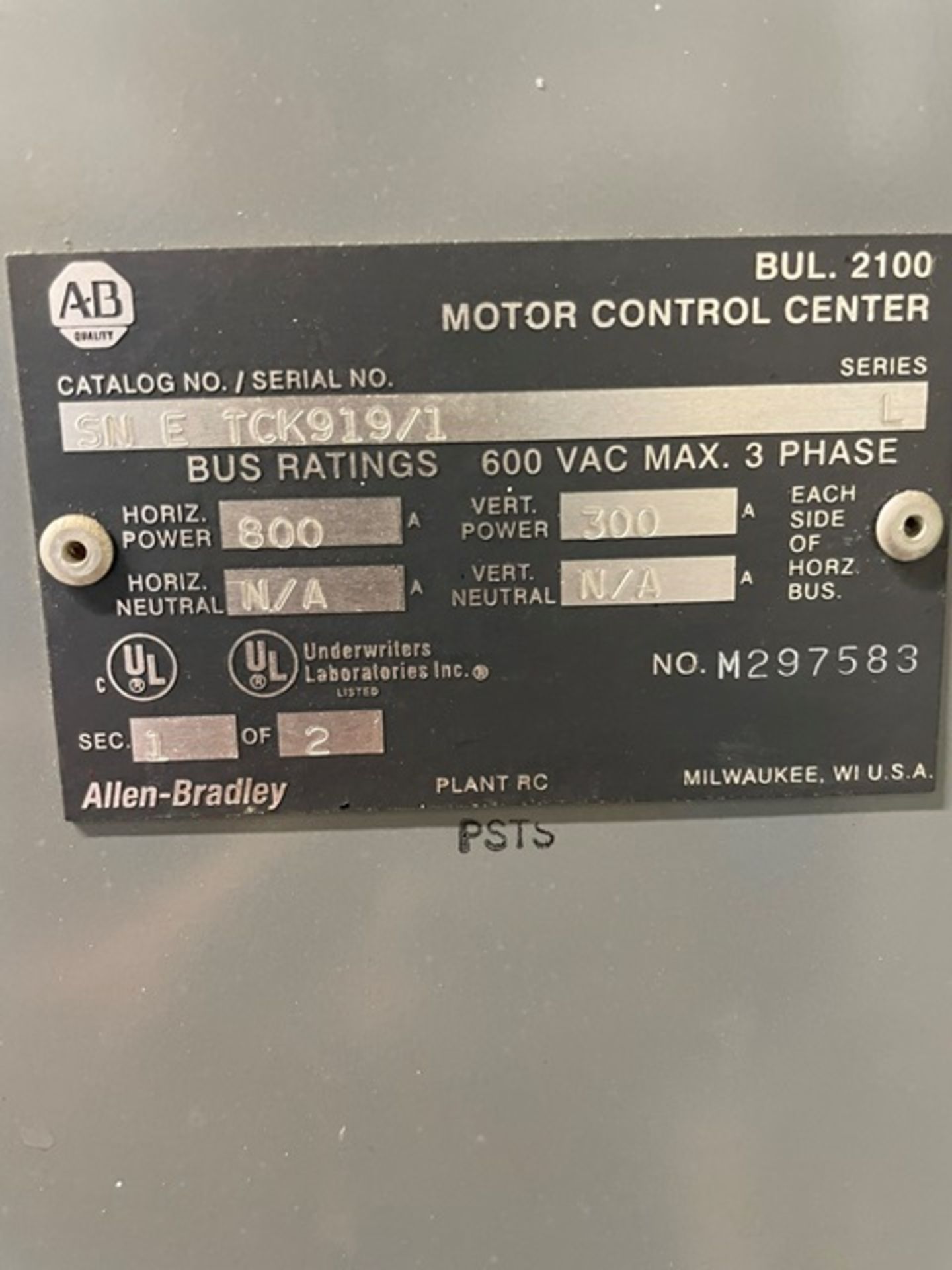 Allen Bradley Centerline Motor Control Center - Image 2 of 4