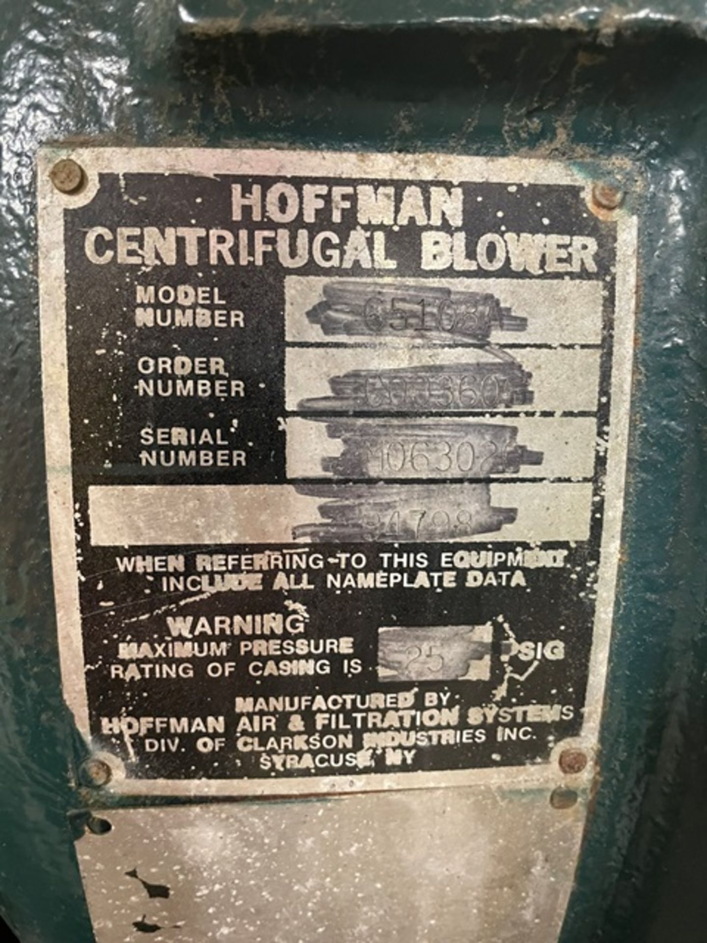 2019 Hoffman Model 65108A Centrifugal Blower w/Baldor 200 HP Motor, Rigging & Loading Fee: $1400 - Image 3 of 4
