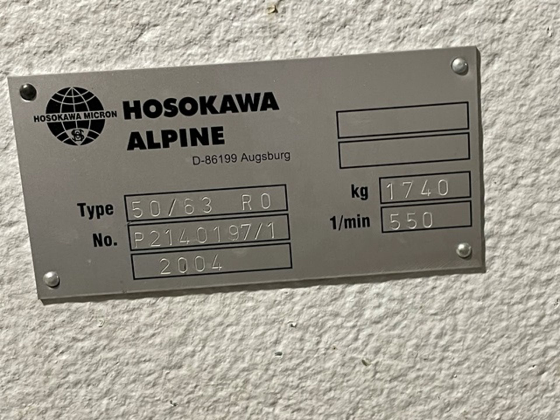 Hosokawa Alpine Type 50/63/RO, Rigging & Loading Fee: $1400 - Image 3 of 4