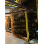 Qty. (1) Cypress Wooden Vat Tank - Fiberglass Lined, 12' Diameter x 7' Deep