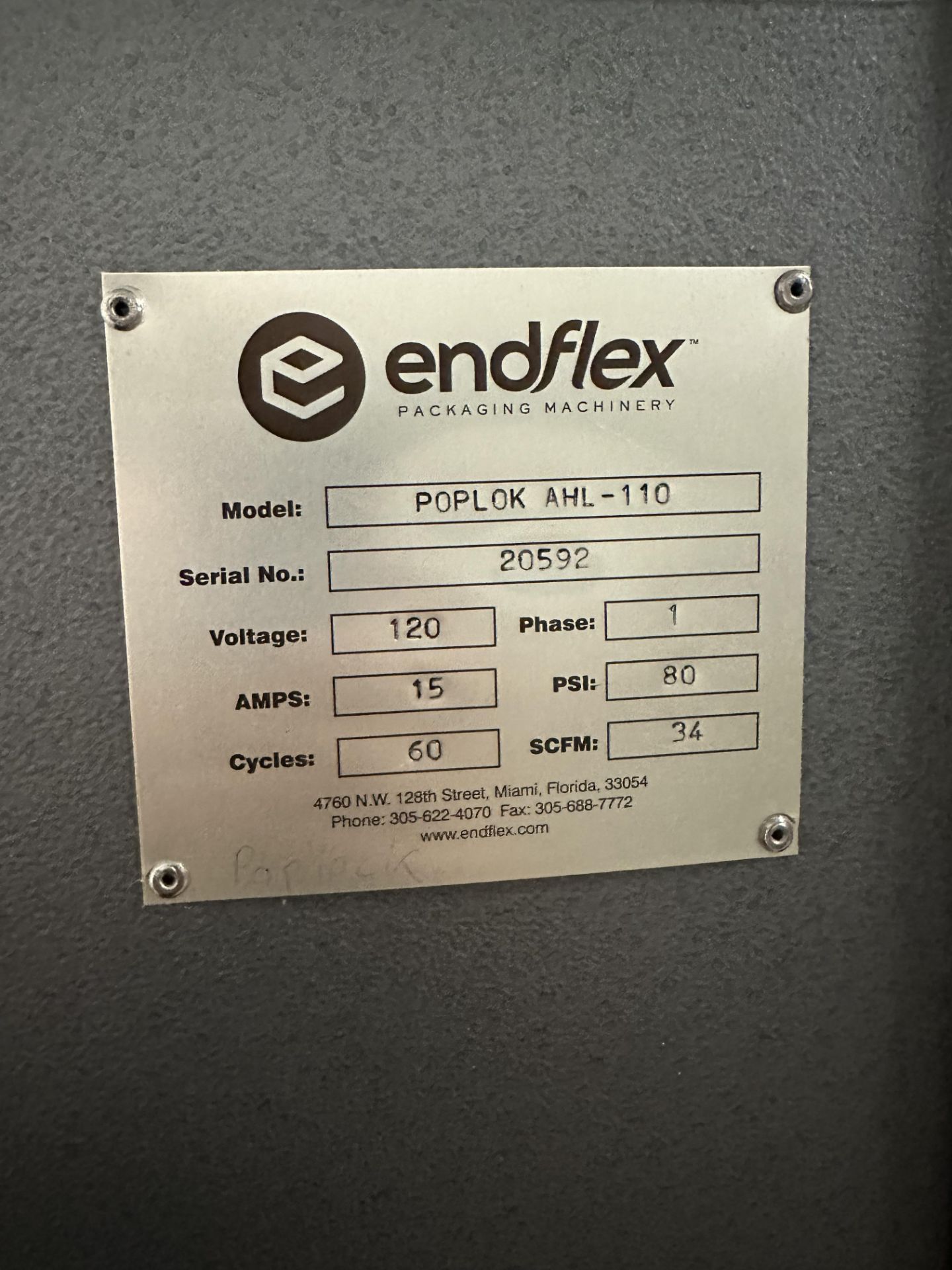 (Located in Quincy, FL) Endflex Packaging Machine, Model# POPLOK AHL-110, Serial# 20592, 120V - Image 2 of 7