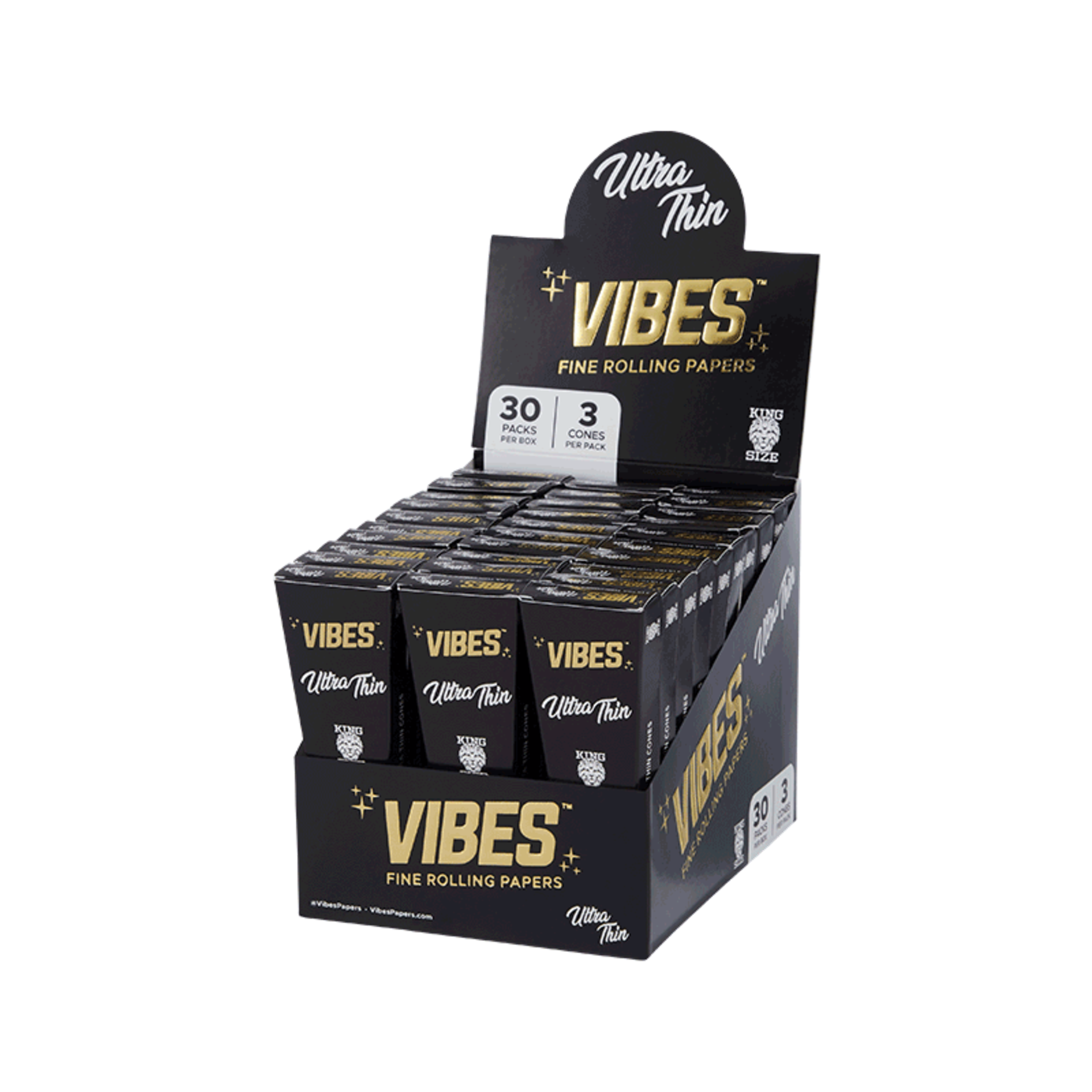 (Located in Moreno Valley, CA) Vibes - Cones - Coffin - King Size - 10 Cases, UltraThin (Black), 30