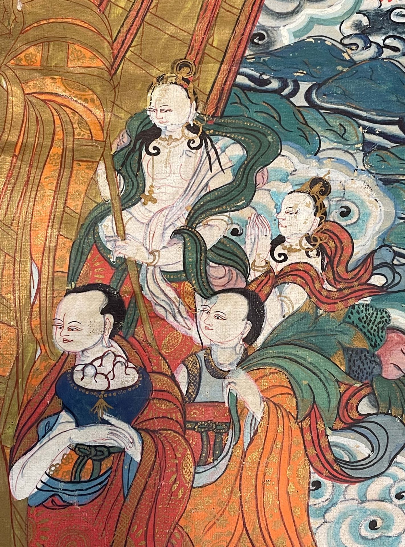 Thangka. Buddha Shakyamuni und Adorants auf dem Berg Meru. Tibet. - Image 7 of 12