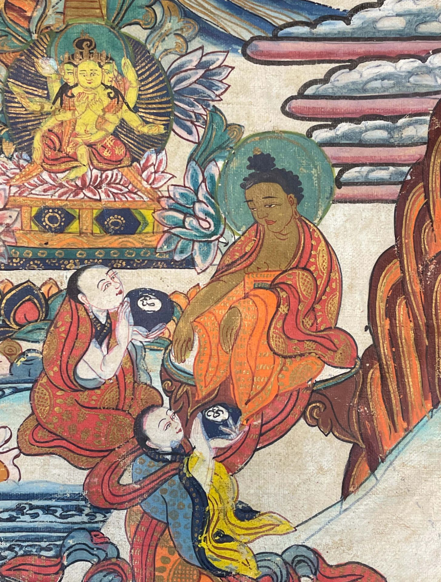 Thangka. Buddha Shakyamuni und Adorants auf dem Berg Meru. Tibet. - Image 8 of 12