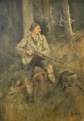 Albert SINGER (1869 - 1922). Darstellung eines Jägers im Wald.