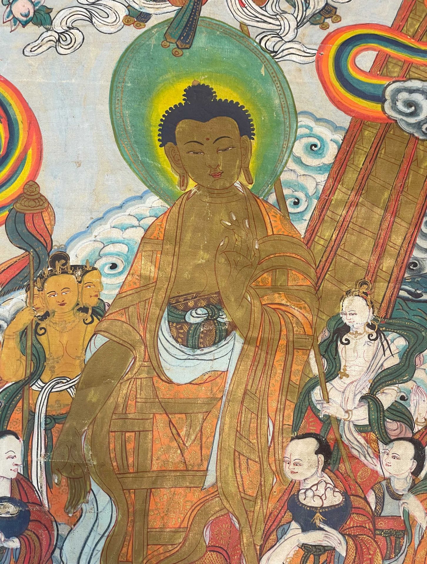 Thangka. Buddha Shakyamuni und Adorants auf dem Berg Meru. Tibet. - Image 6 of 12