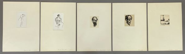 Max SCHWIMMER (1895 - 1960). Fünf kleine Zeichnungen auf Postkarten aus 1916 und 1918.