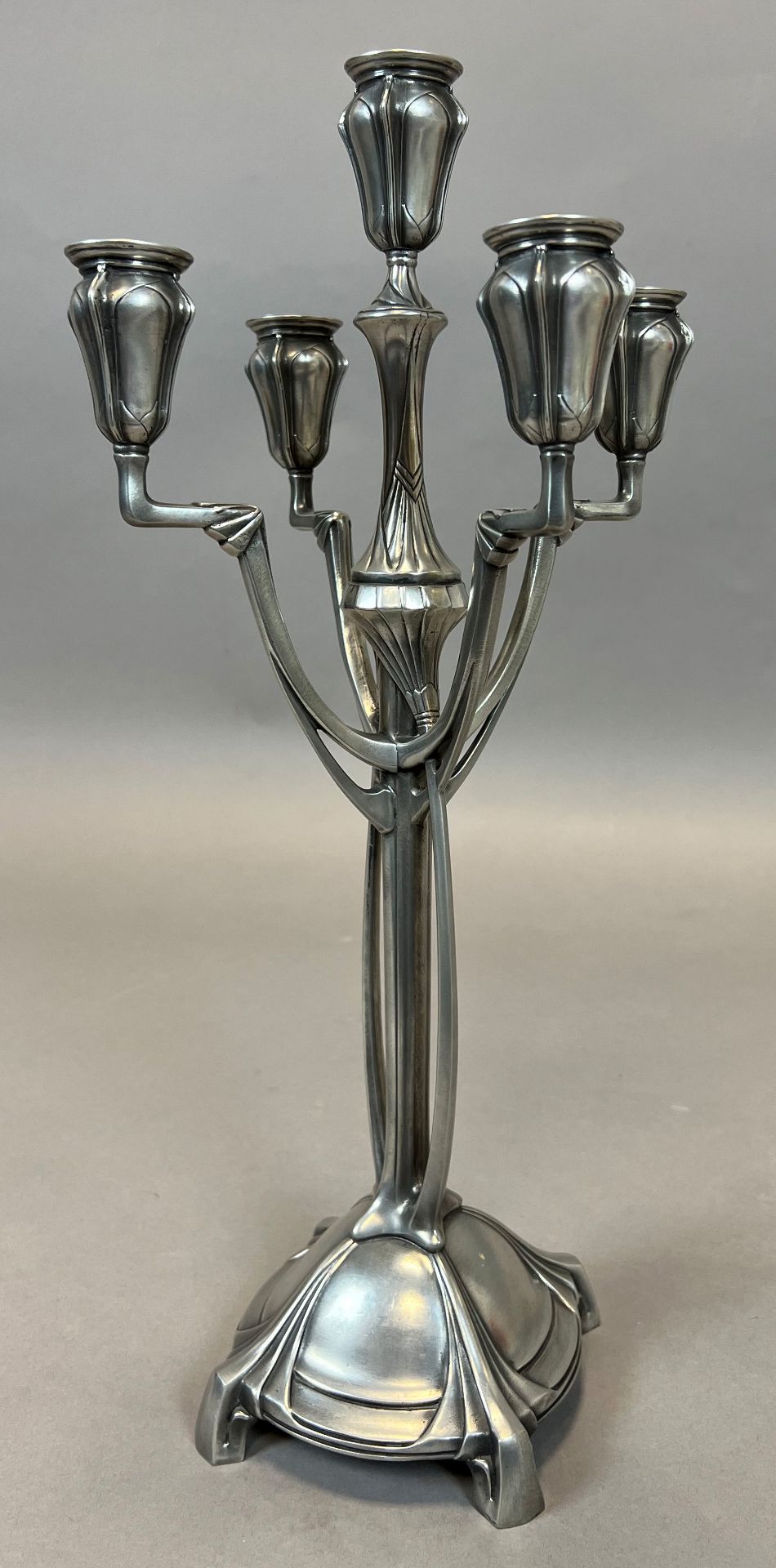 Achille GAMBA (1881 - 1944). Candelabra. Art Nouveau. Pewter. - Image 2 of 6