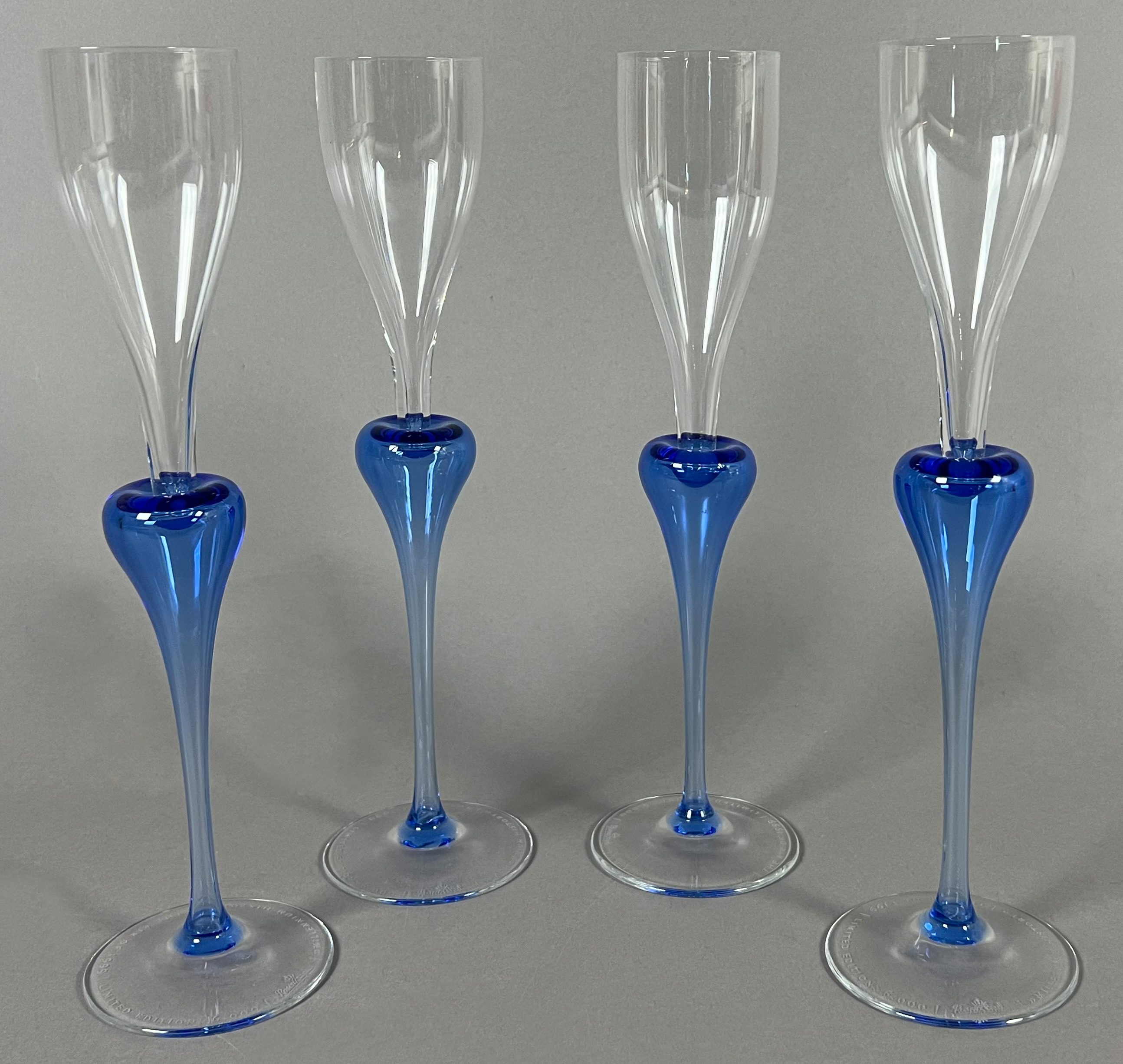 Four champagne flutes. ROSENTHAL. "Millennium History / The Air of 1999 / Limited Edition".