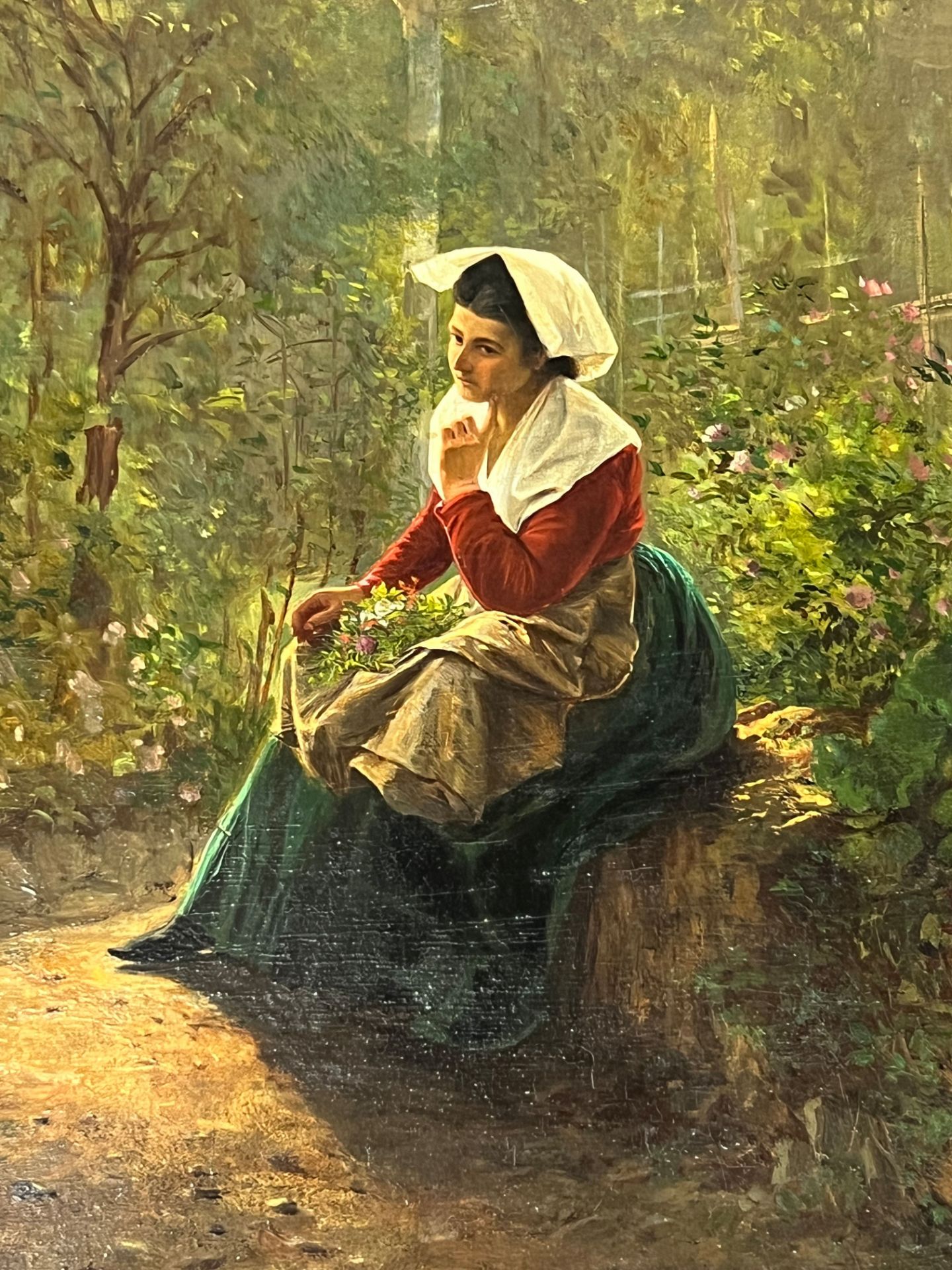 Guiseppe BENSA (XIX - XX). Thoughtful peasant woman with flowers. - Image 3 of 8
